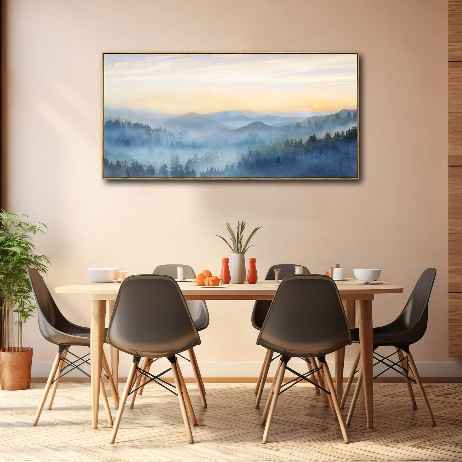 Yjyart Canvas Wall Art Misty Forest Gold Wall Decor Nature Painting Modern Artwork For Bedroom Kitchen Office Wall Decorations 2