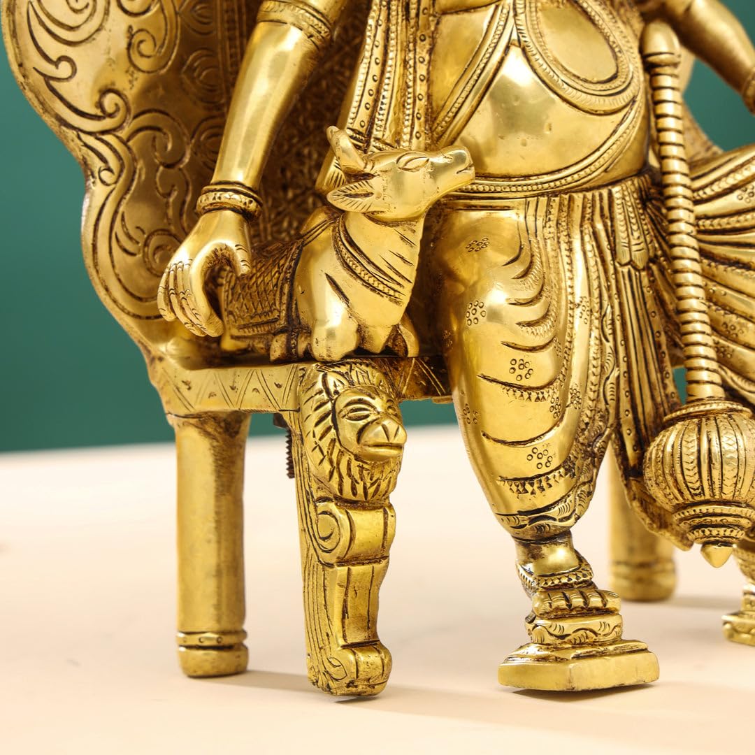 Mridaya Brass Ganesha On Throne (Singhasan) Idol (16 Inch), Brass Ganesh Statue, Ganpati Idol, Good Luck Gift For New Beginnings