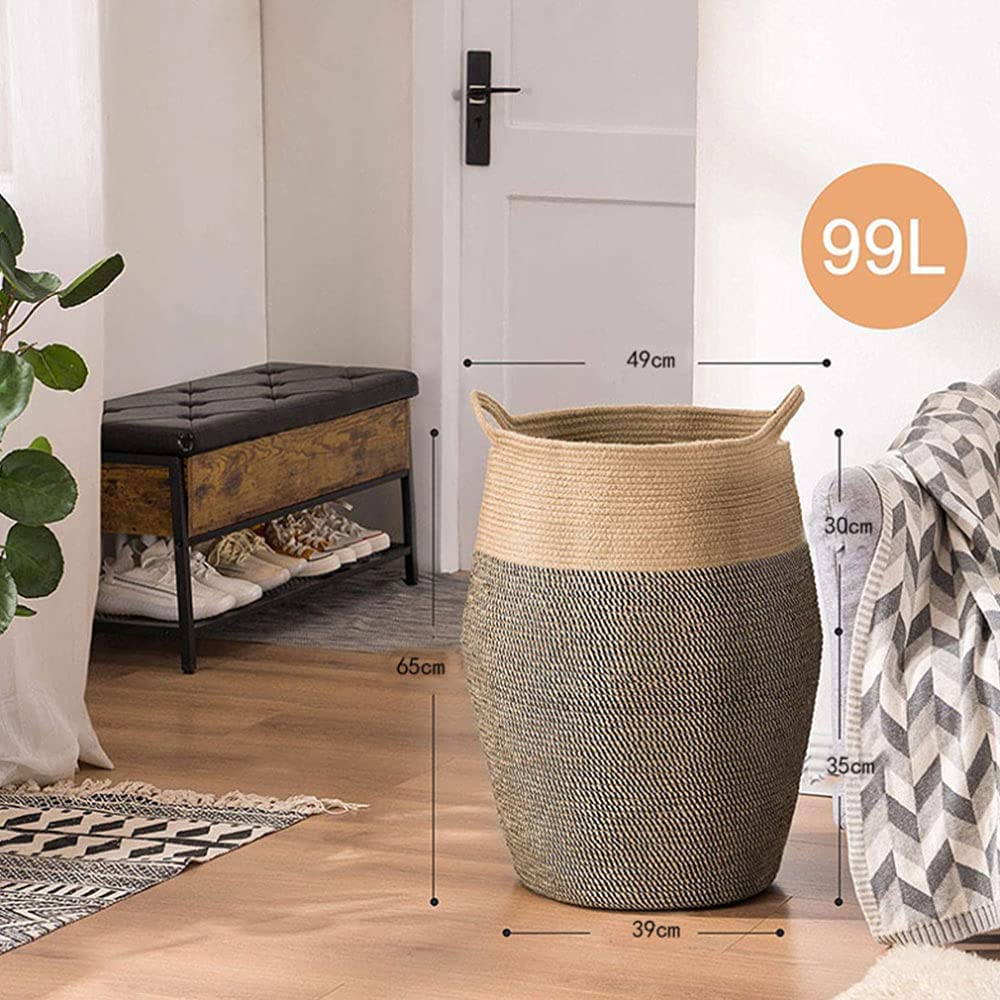 Tall Laundry Basket, 105L Large Laundry Hamper With Handles Tall Wicker Jute Woven Storage Basket For Dirty Clothes Blankets Tow
