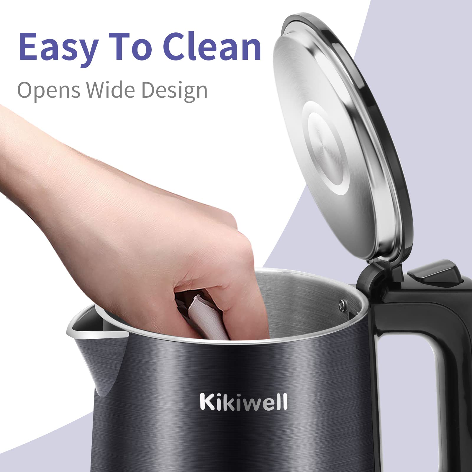 0.8L Small Electric Kettles Stainless Steel, Travel Mini Hot Water Boiler Heater, Double Wall Cool Touch Portable Teapot Heater,