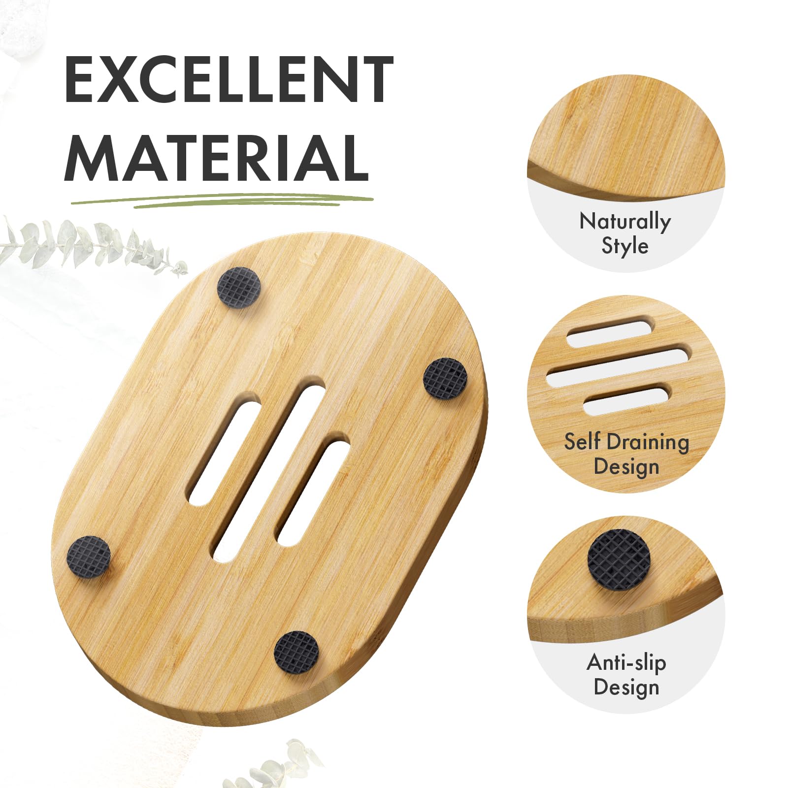 Amazerbath Bamboo Soap Holder, Bamboo Soap Dish, 2 Pack Soap Dishes For Bar Soap, Soap Tray Self Draining, Oval Soap Saver For S