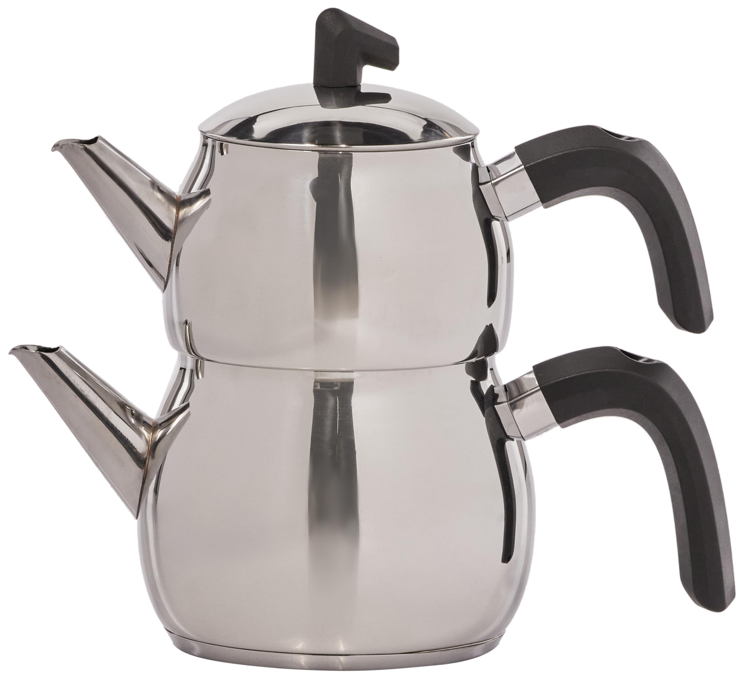 Karaca Belinay Teapot Set Silver Black, 18/10 Stainless Steel, Teapot/Lid (1 lt, 2.20 lb), Tea Kettle (1.6 lt, 3.5 lb), Suitable