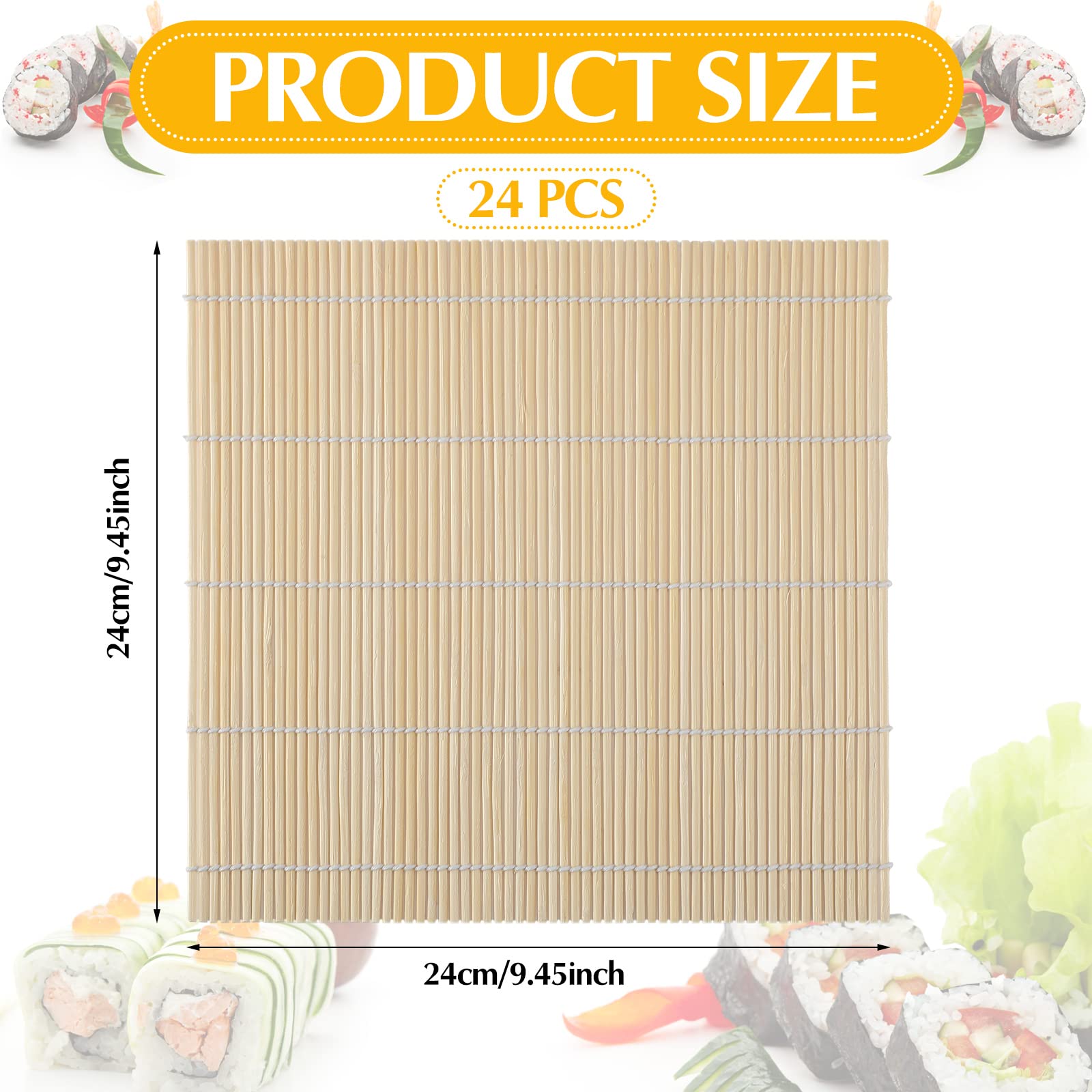 Hoolerry 24 Pcs Sushi Mat Bulk Bamboo Sushi Making Roller Non Stick Square Sushi Rolling Mat For Home Sushi Party, 9.5'' X 9.5''