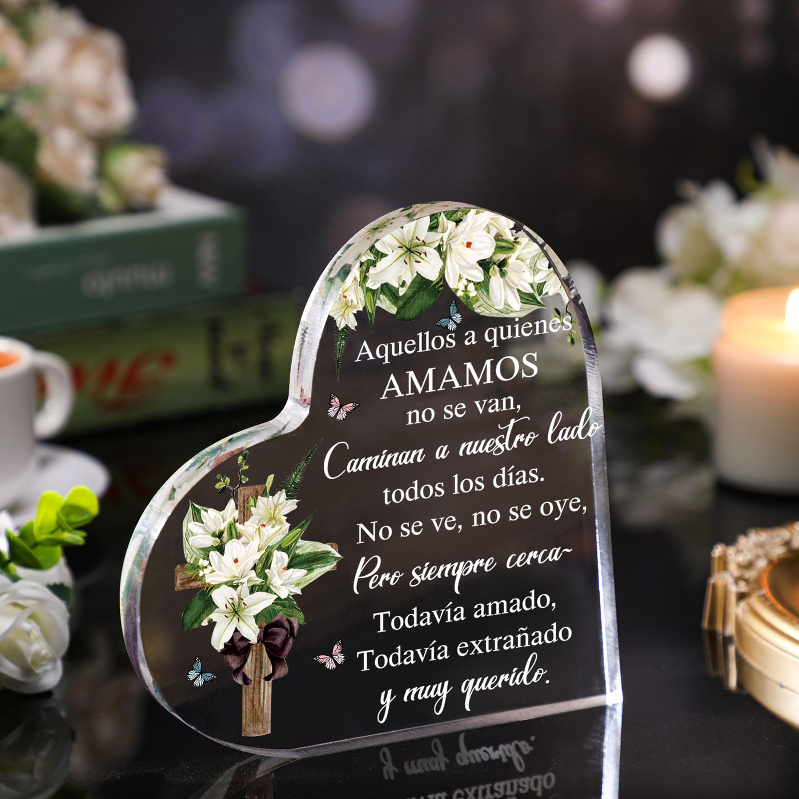 Jetec Bereavement Gift Acrylic Heart Sympathy Memorial Gift for Loss of Loved One Condolence Remembrance Keepsake Table Decor fo