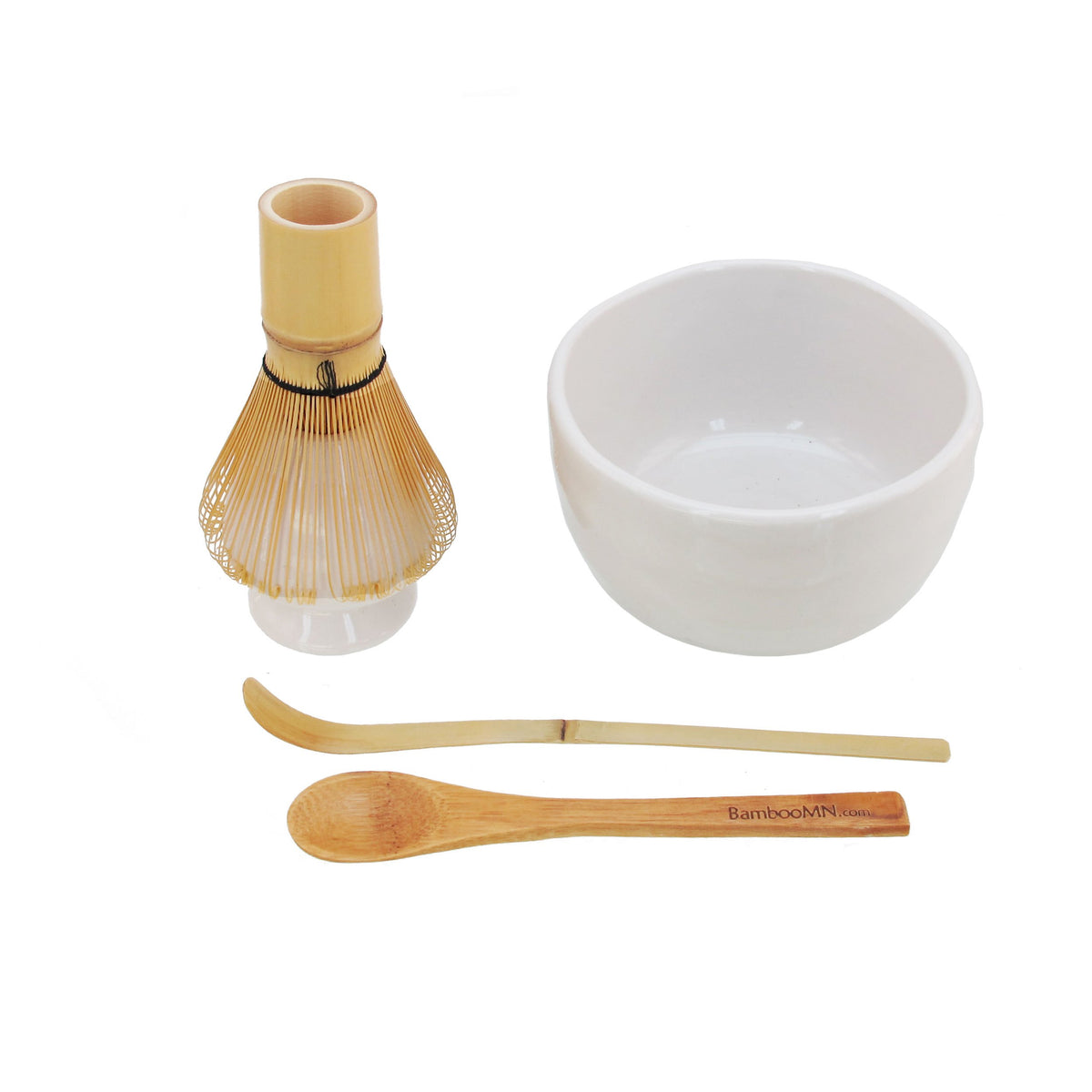 Bamboomn Matcha Bowl Set (Includes Bowl, Rest, Tea Whisk, Chasaku & Tea Spoon) 1 Set White