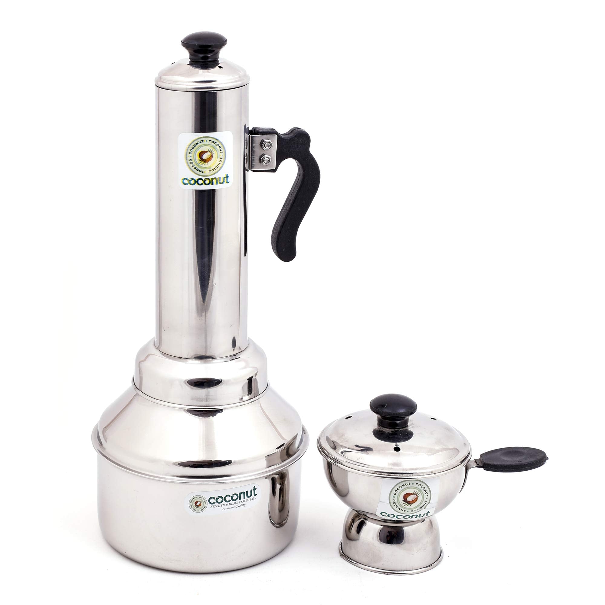 Coconut Stainless Steel Puttu Maker(Pressure Cooker Compactible) & Puttu Cup(200Ml)  Set Of 2 Units