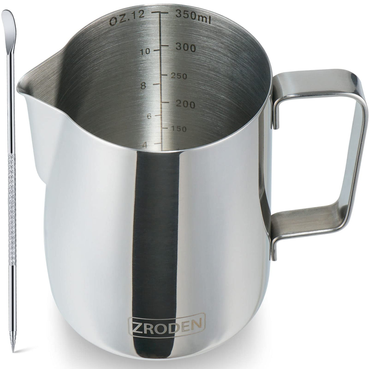 Milk Frothing Pitcher, Thicker Version 12Oz Espresso Steaming Pitchers Stainless Steel Cappuccino Coffee Machine Accessories Bar