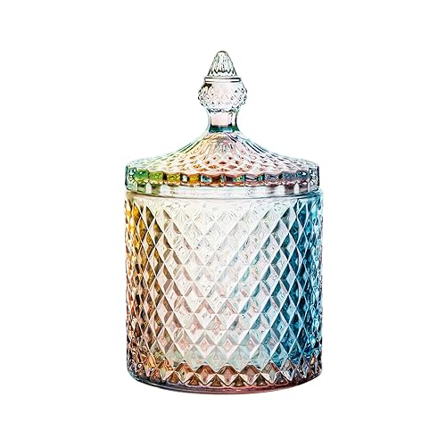 Rainie Love Home Basic Food Storage Organization Set-Colorful Crystal Diamond Faceted Jar with Crystal Lid Suitable as A Candy Dish Cookie Tin Biscuit Barrel Decorative Candy Jar-12 OZ-Small
