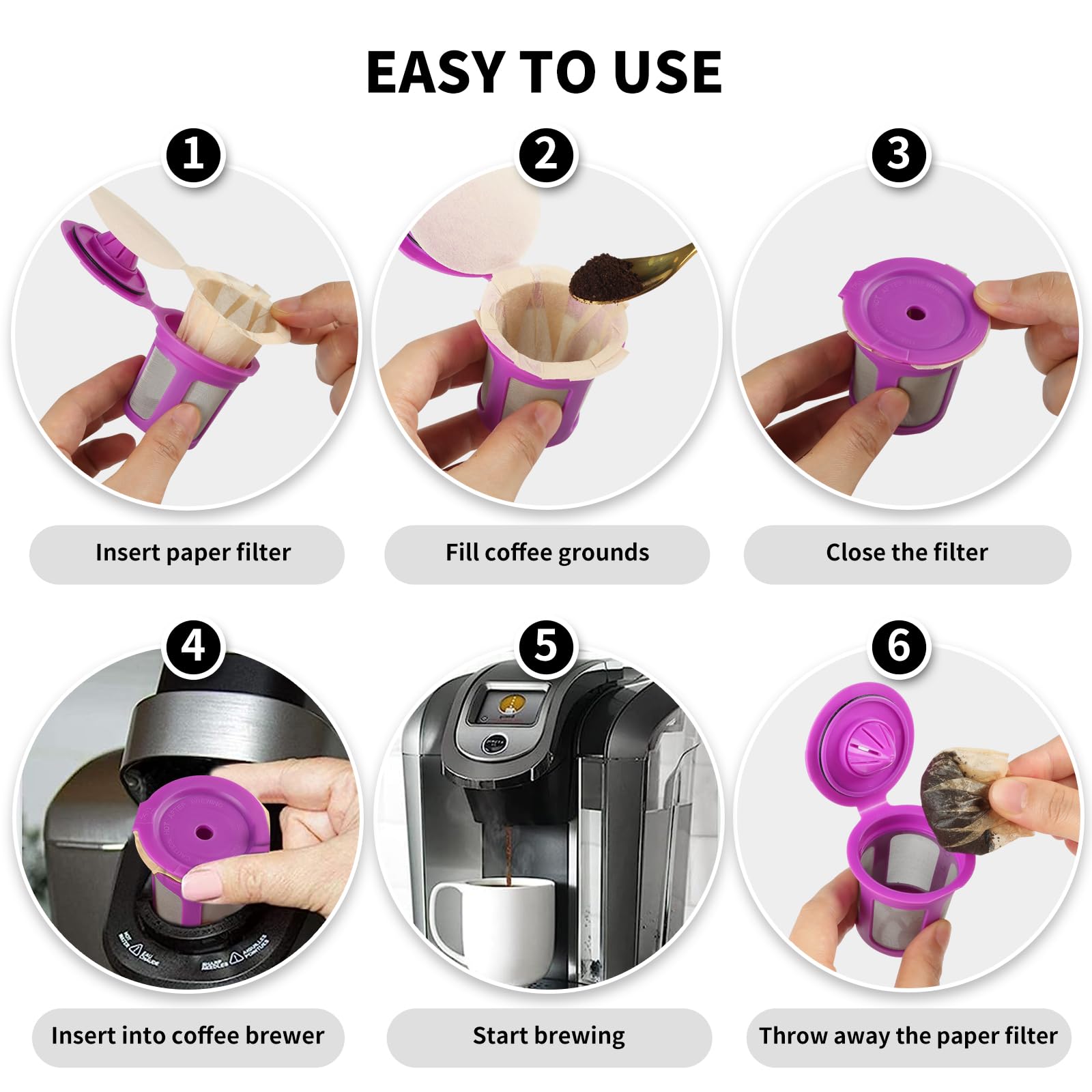 100 Count Fanativita K Cup Filters Disposable With Genius Lid Design, Fit All Reusable K Cups For Keurig (Unbleached)