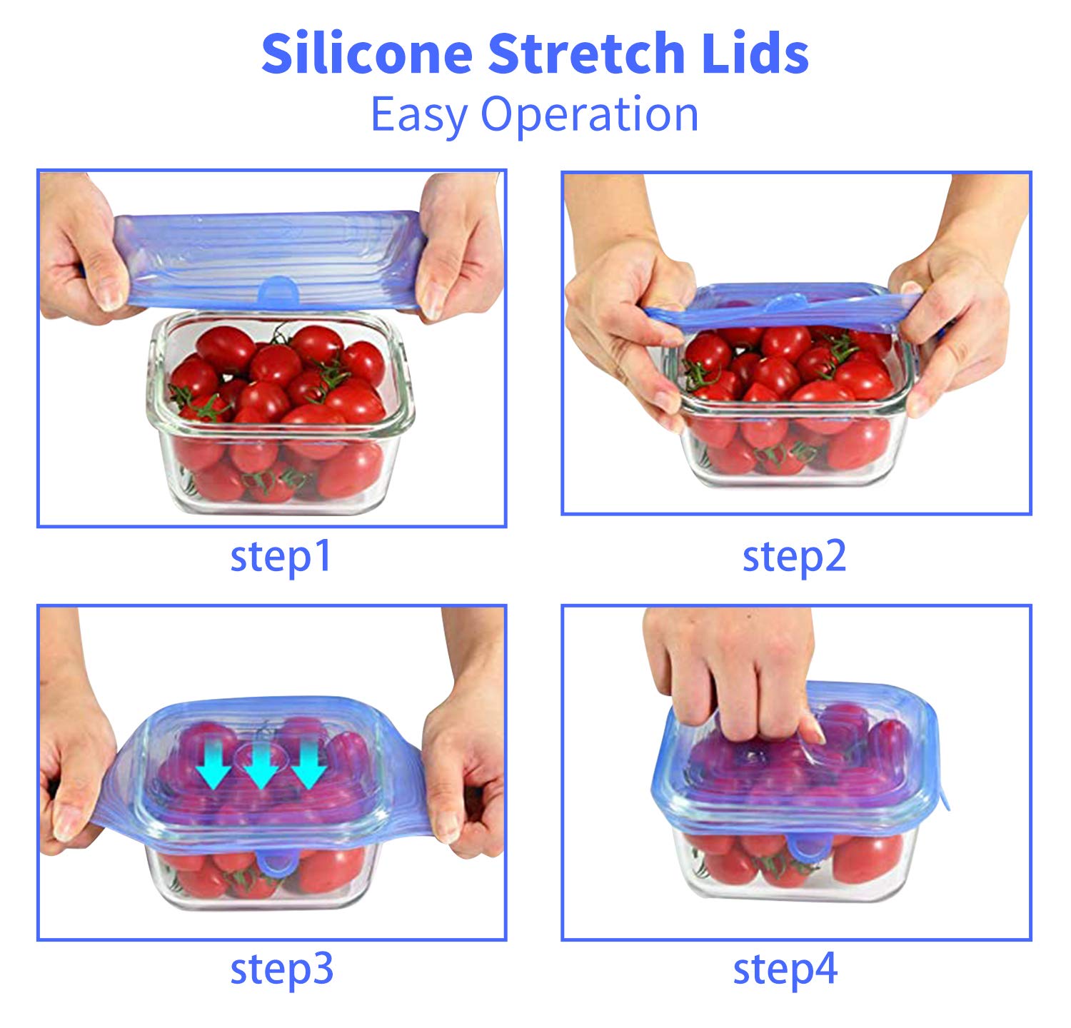 StickAny Silicone Stretch Lids, 18 Pack Reusable Bowl Covers, Transparent, 6 Sizes for Food Containers, Model 20010