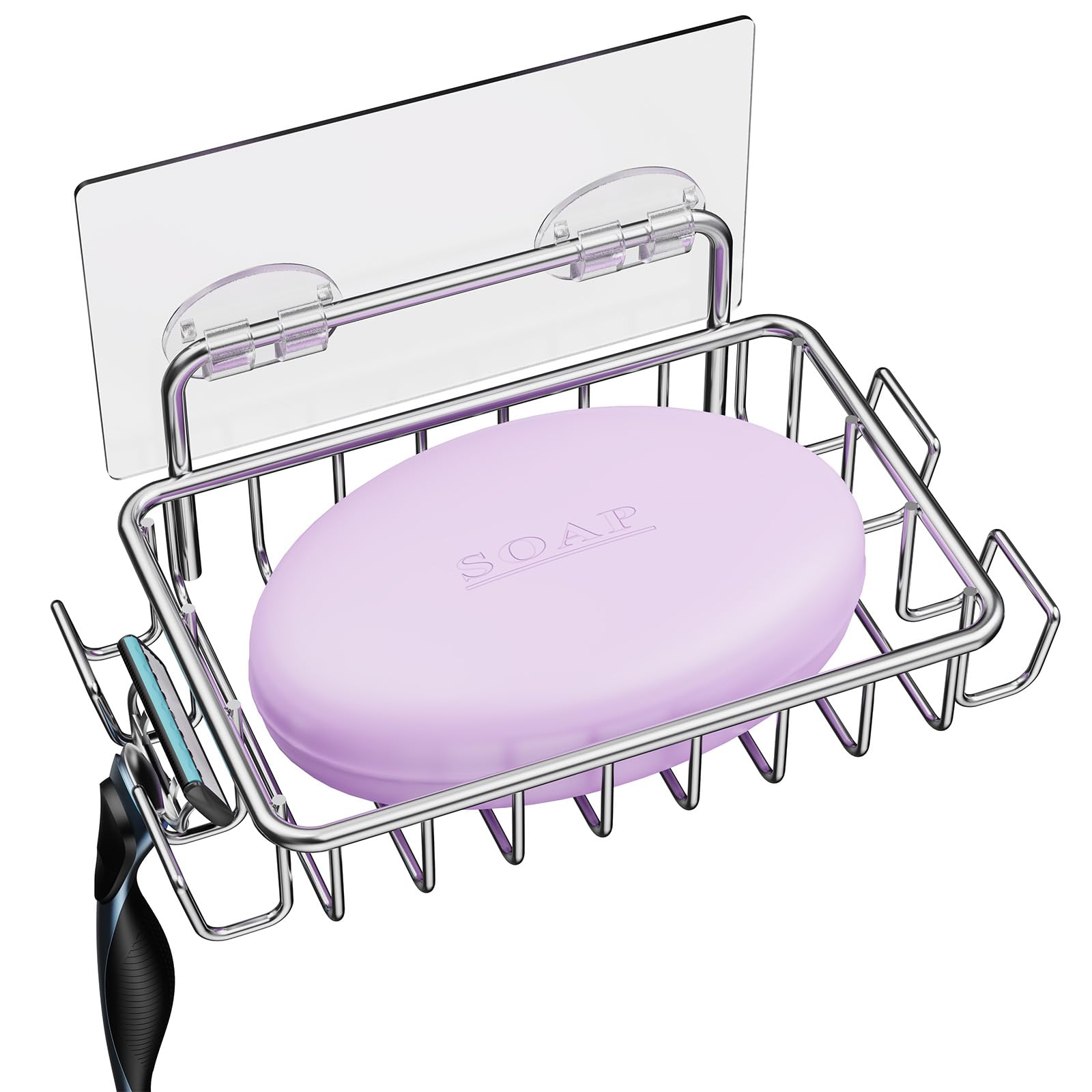 Nieifi Bar Soap Holder For Shower Wall With 4 Hooks, Stainless Steel Adhesive Soap Dish For Bathroom, Silver