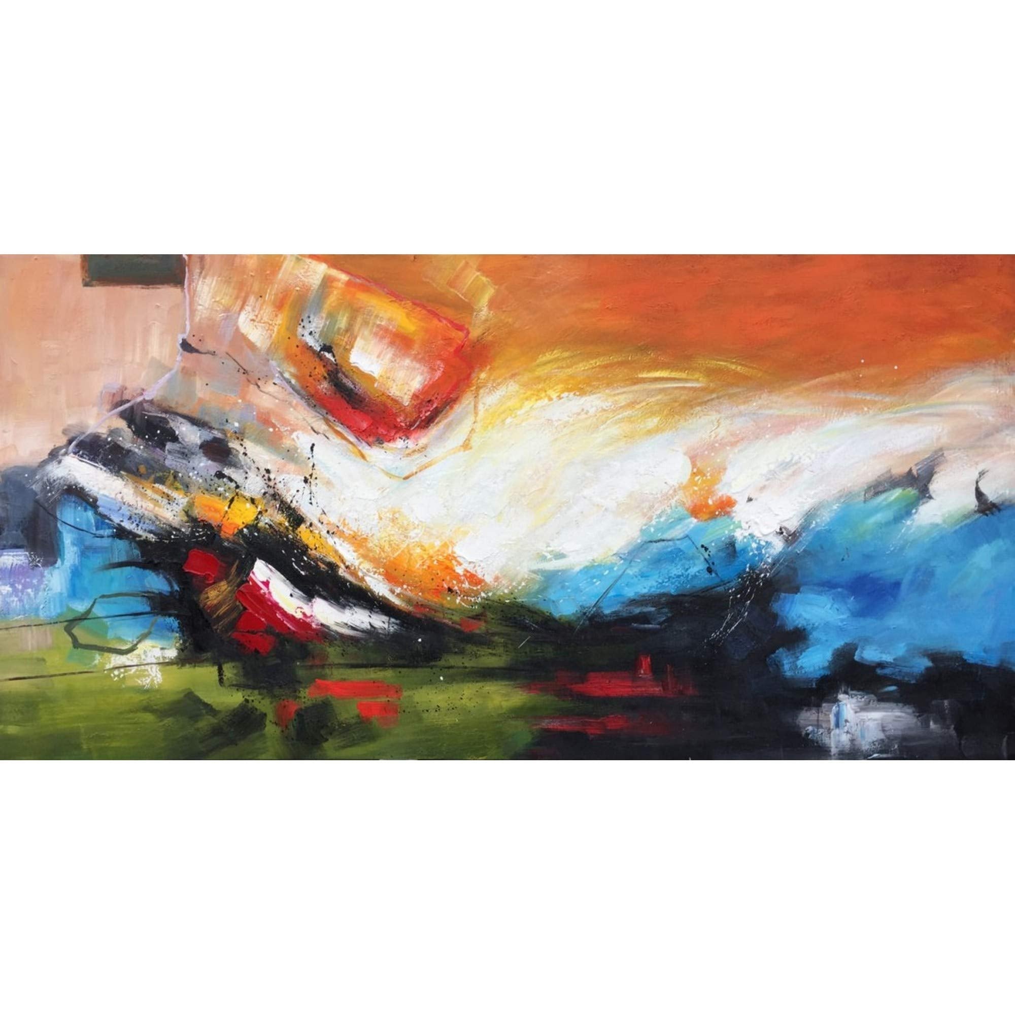 Benjara Canvas Oil Wall Hand Painted Abstract Design, Multicolor
