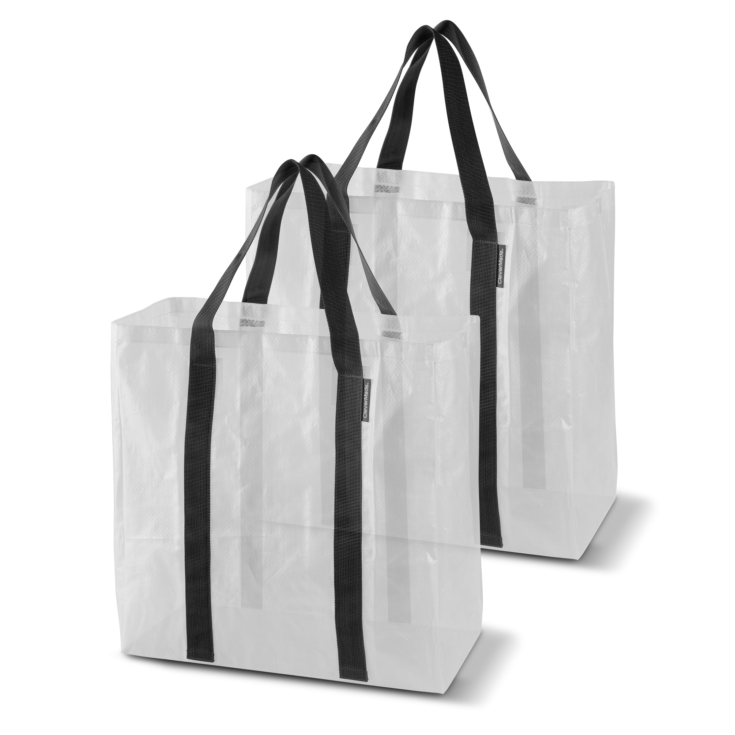 CleverMade Tall Frakta Reusable Grocery Tote - 42L - Pack of 2 - Transparent - Collapsible Storage Shopping Organizer - Heavy Du