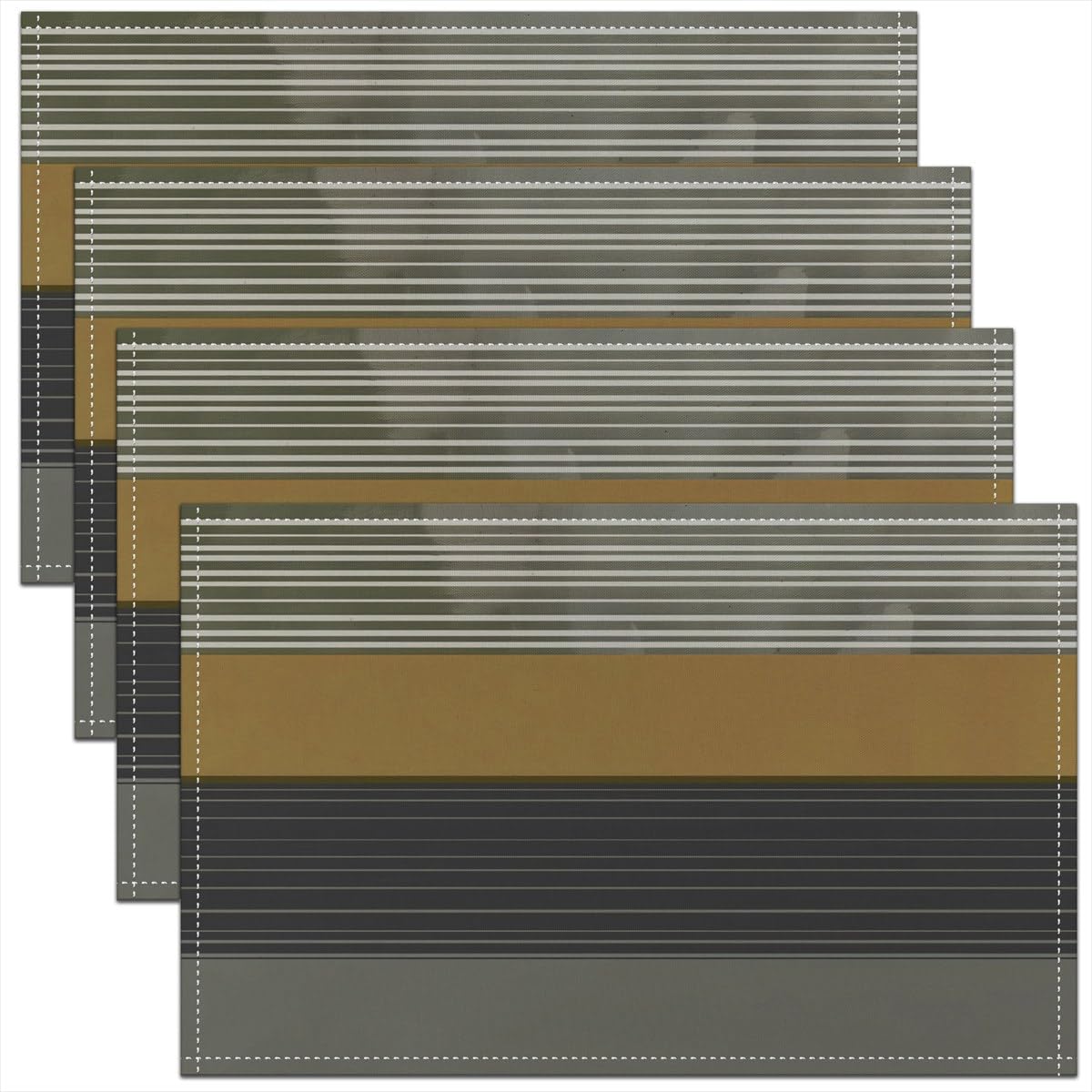 Erosebridal Geometric Striped Set of 4 Placemats 12x18 Inch,Abstract Art Place Mats for Dining Patio Table,Olive Black Lines Tab
