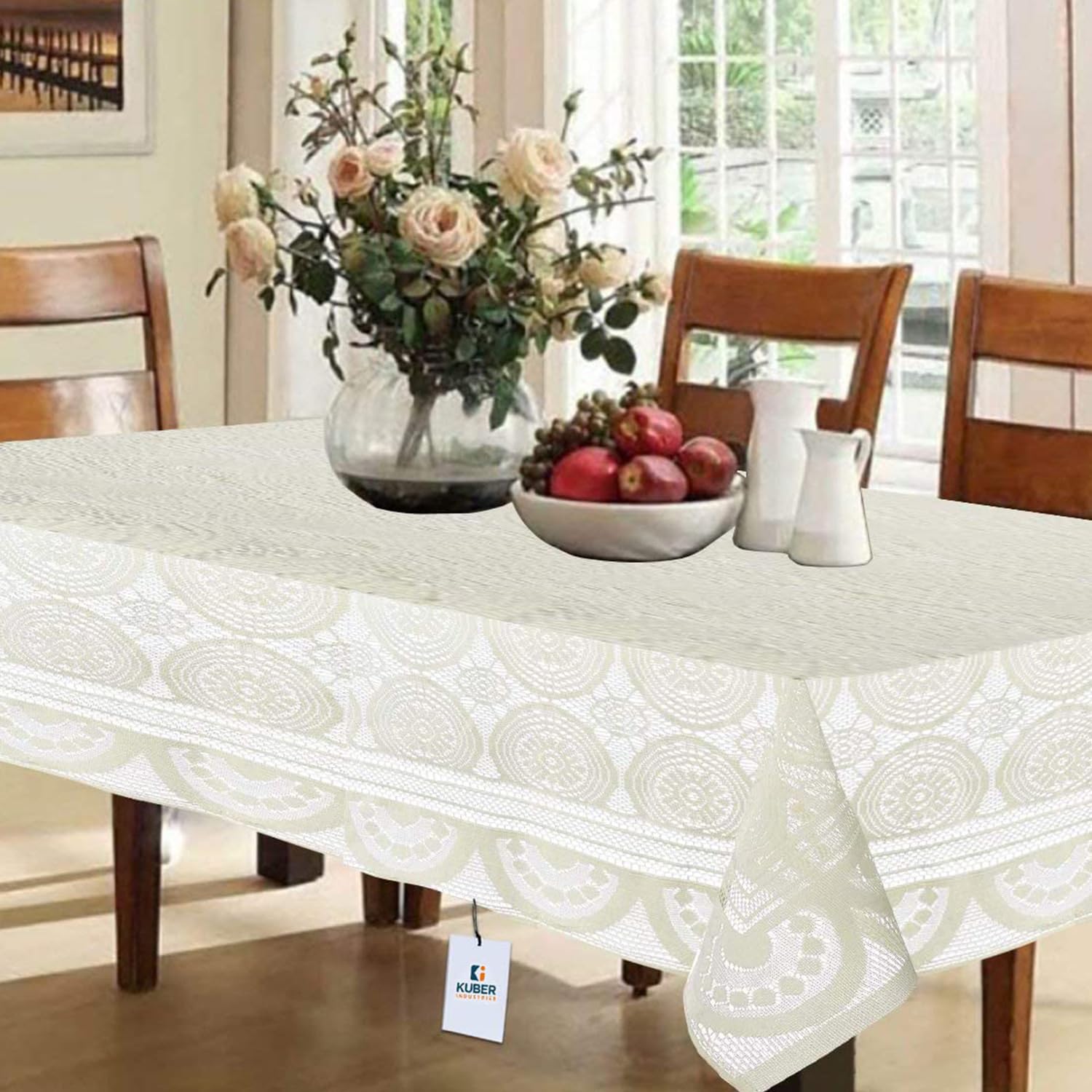 Kuber Industries Rectangular Dining Table Cover 6 Seater|Table Cloth For 6 Seater Dining Table|Finest Cotton & Washable|Indoor A
