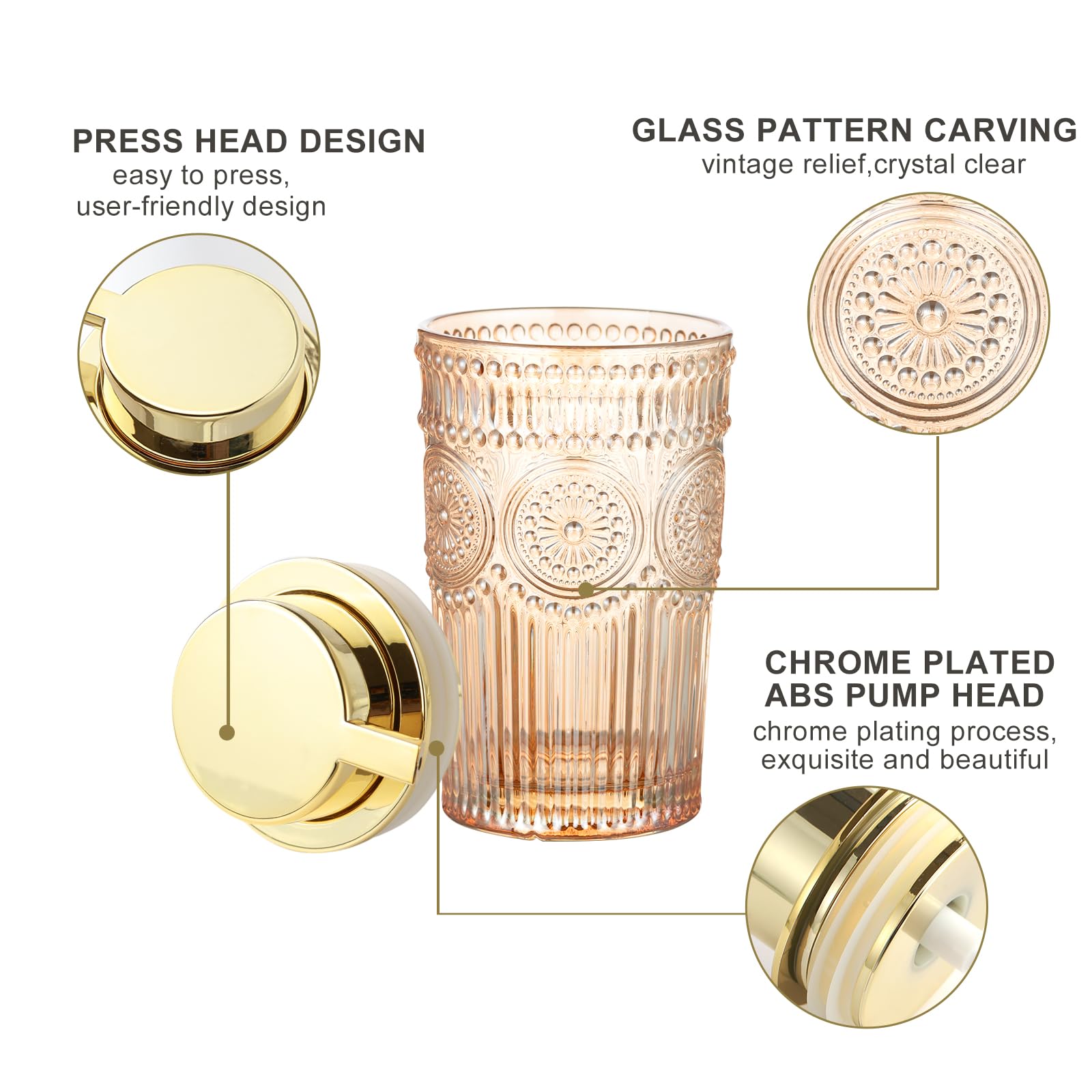 Leicurace Glass Liquid Soap Dispenser, Refillable Liquid Dispenser With Gold Pump, Hand Soap Dispenser For Bathroom Kitchen, Mod