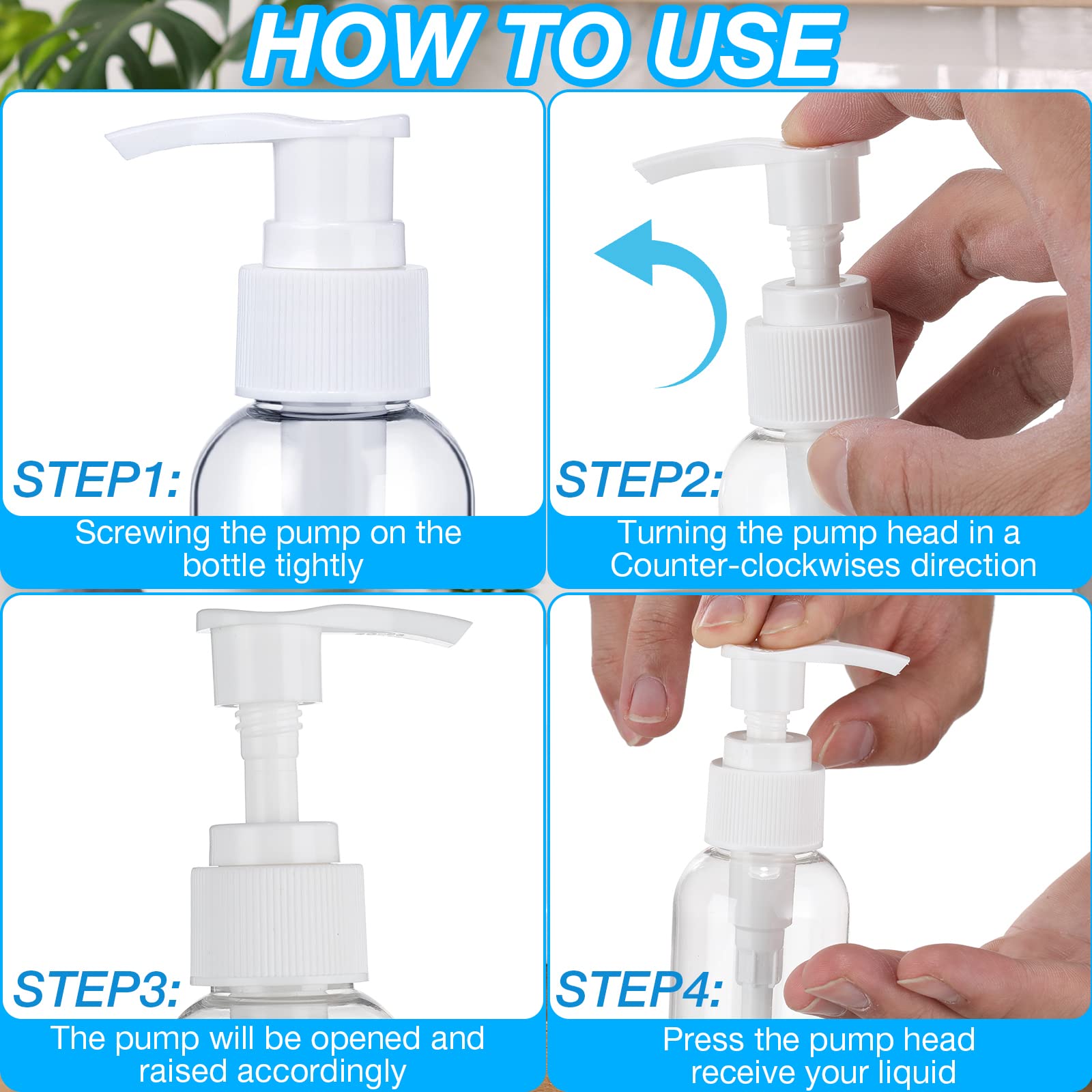 Nuenen 48 Pcs Refillable Empty Lotion Bottles 4Oz/120Ml Clear Plastic Pump Bottles Conditioner Shampoo Pump Dispenser Leak Proof
