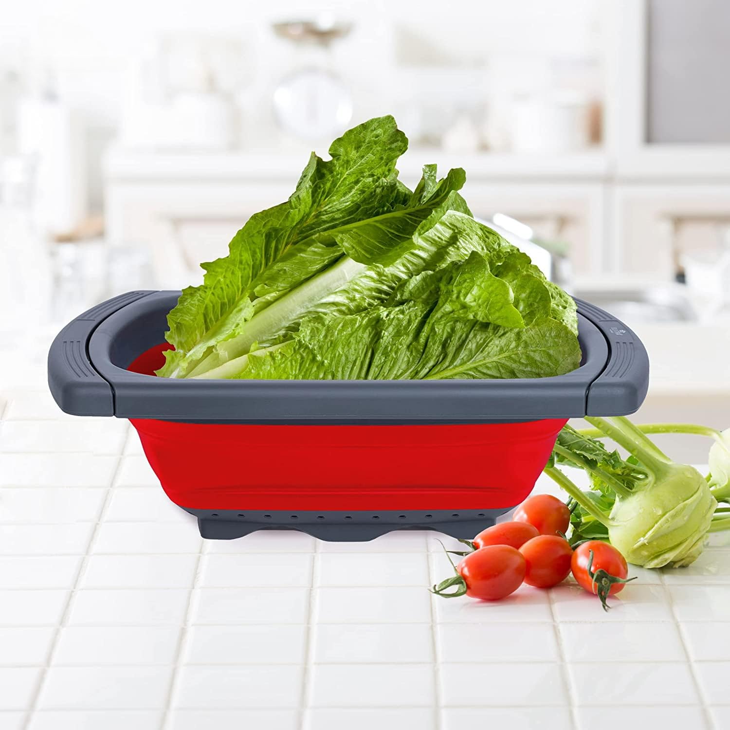 Collapsible Colander Strainer With Extendable Handles - Over The Sink Vegetable/Fruit Colanders Strainers For Kitchen, Capacity
