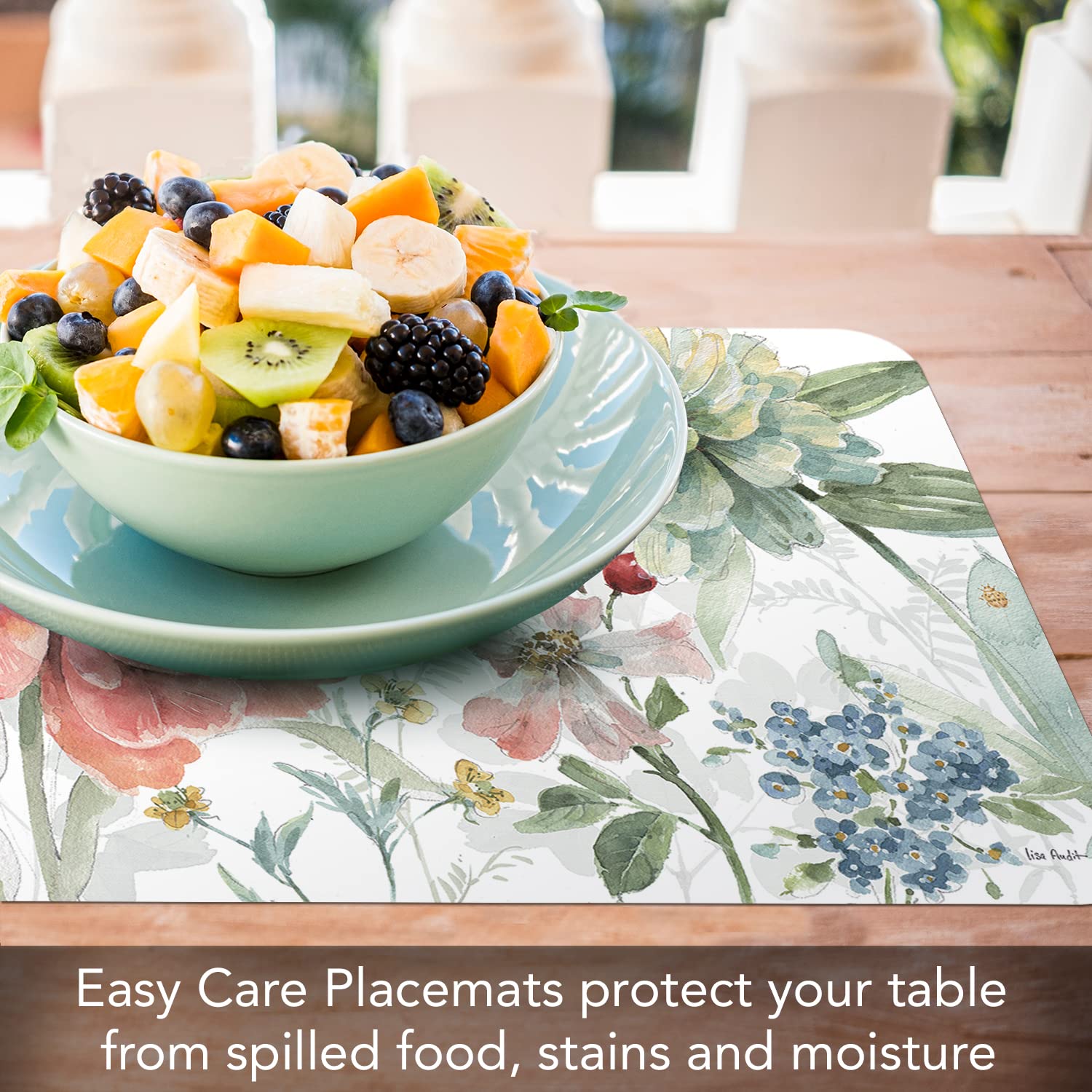 Counterart Spring Meadow 4 Pack Reversible Easy Care Flexible Plastic Placemats Made In The Usa Bpa Free Pvc Free Easily Wipes C