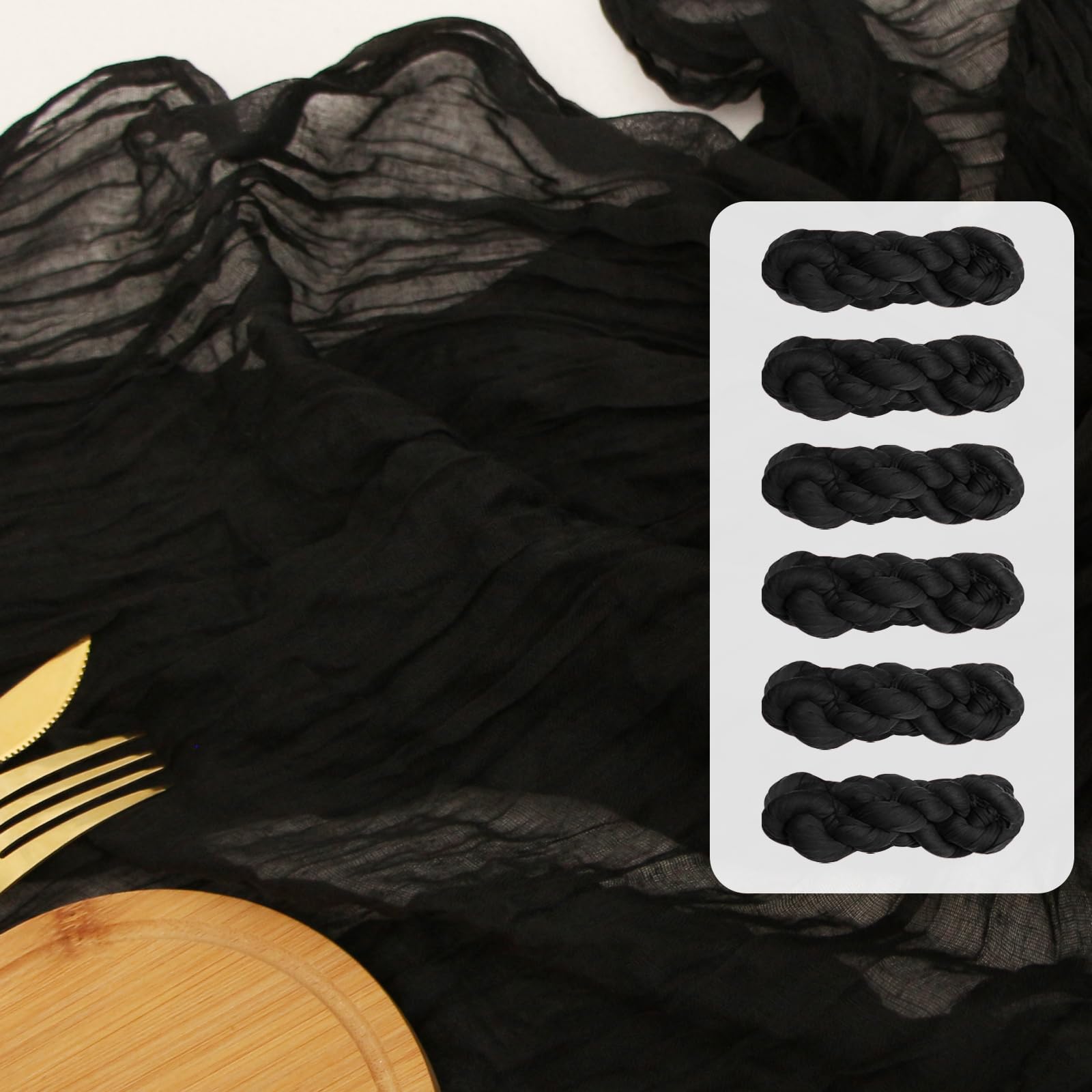 Fexia 6 Pack Black Table Runner 35X120 Inches Gauze Rustic Farmhouse Decor For Halloween Thanksgiving First Communion Centerpiec