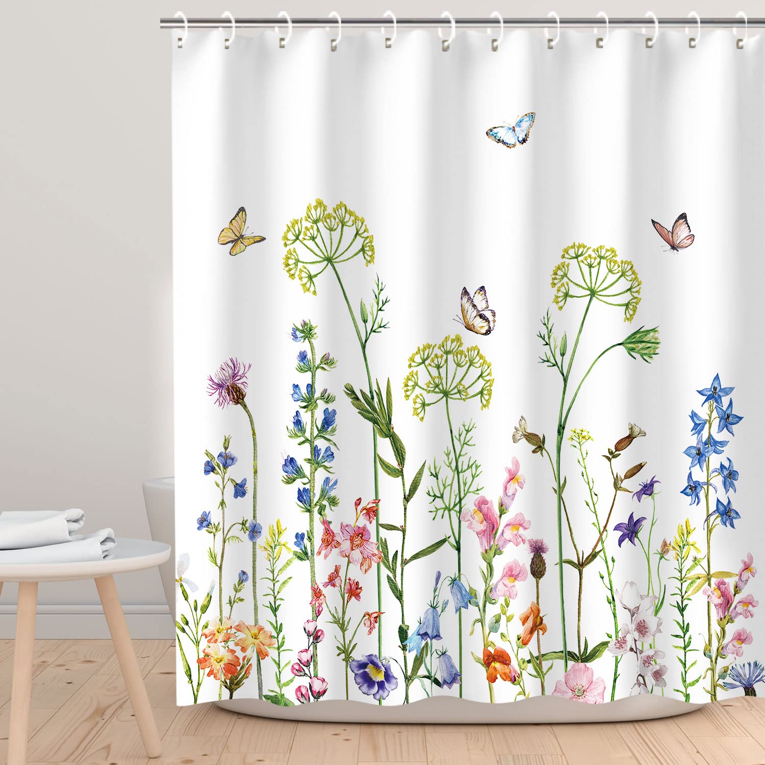 Rosielily Floral Shower Curtain For Bathroom Flower Shower Curtain Butterfly Shower Curtain Watercolor Shower Curtains Set With