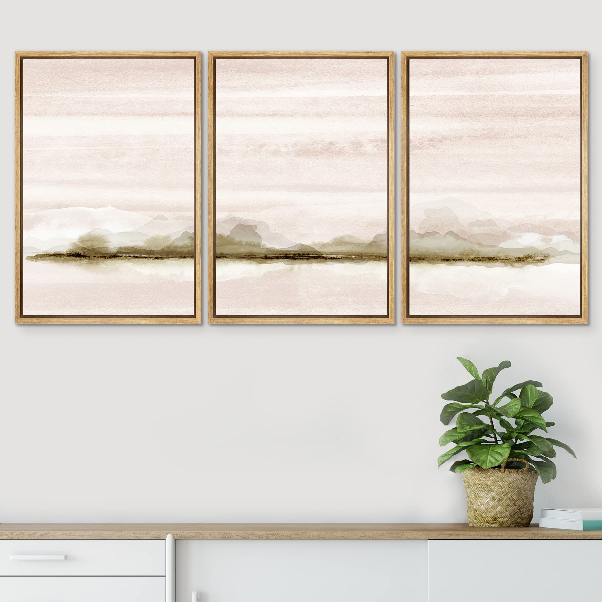 Signwin Framed Canvas Print Wall Art Set Pastel Watercolor Island Lake View Nature Wilderness Illustrations Modern Art Rustic Sc