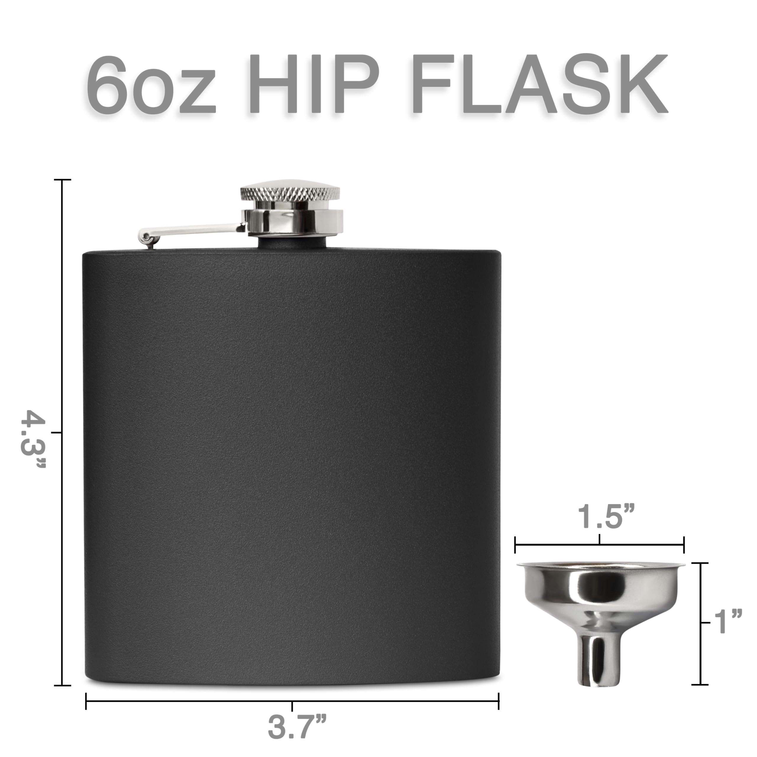 Clear Water Home Goods - 6 Oz Powder Coated Stainless Steel Hip Flask - Wedding Party - Groomsman - Bridesmaid (Matte Black, 1)