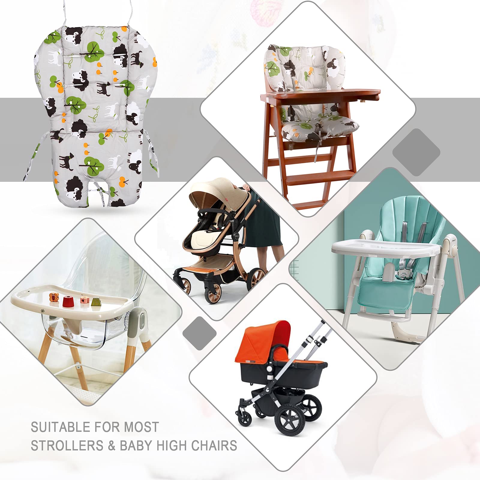 Lomgwumy High Chair Pad,High Chair Cover/Seat Cushion, Light And Breathable, Soft And Comfortable, Cute Pattern, Suitable For Mo