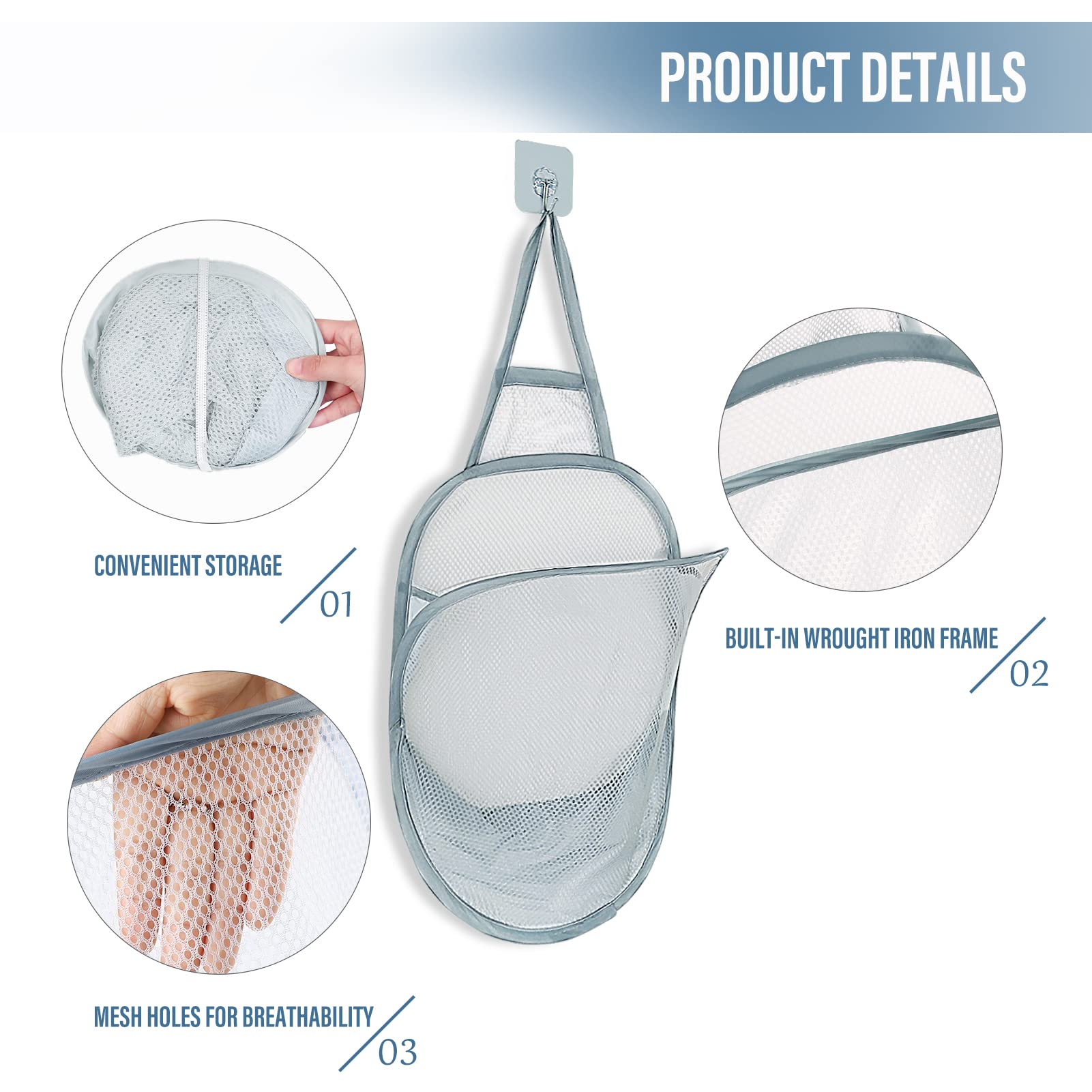 3 Pieces Hanging Laundry Hamper Foldable Mesh Hamper Dirty Cloth Basket With Carry Handle Door Net Hampers For Store Cloth, Toy,