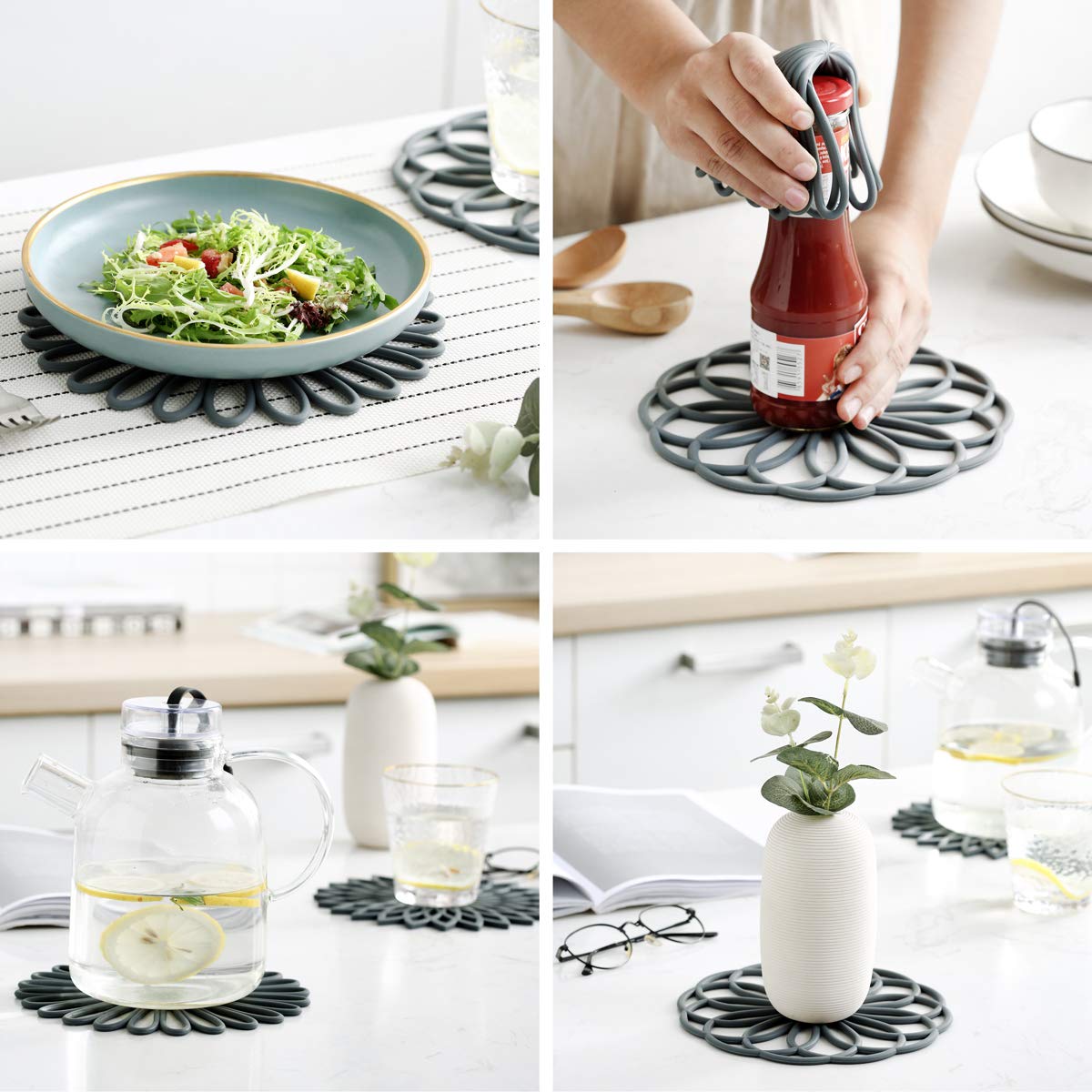 Set Of 3 Silicone Trivet Mat - Hot Pot Holder Hot Pads For Table & Countertop - Trivet For Hot Dishes - Non-Slip & Heat Resistan