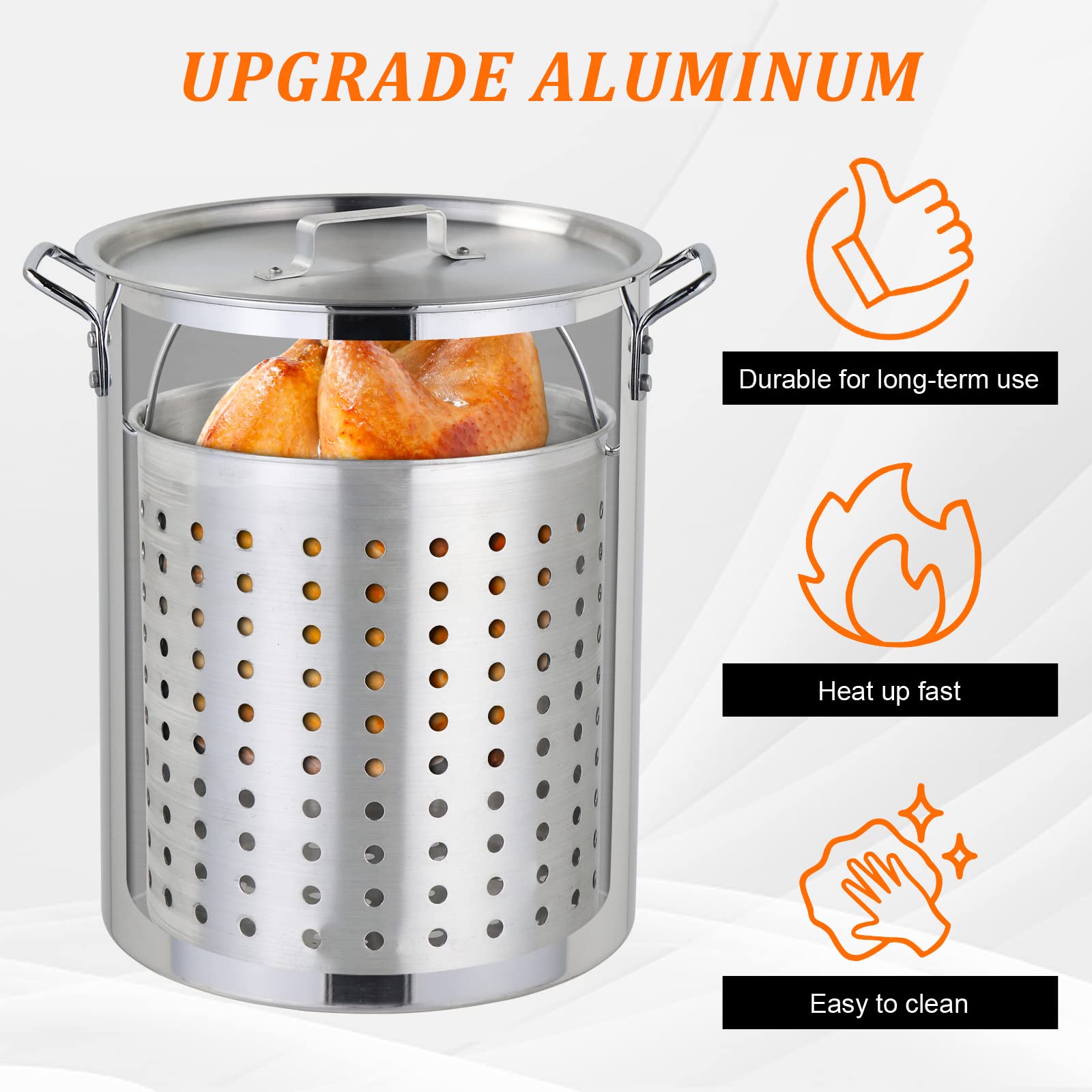 Outvita 30 Qt Turkey Deep Fryer Set, Aluminum Fish & Seafood Boiler Steamer With 55,000 Btu Propane Gas Burner Stand Injector Th