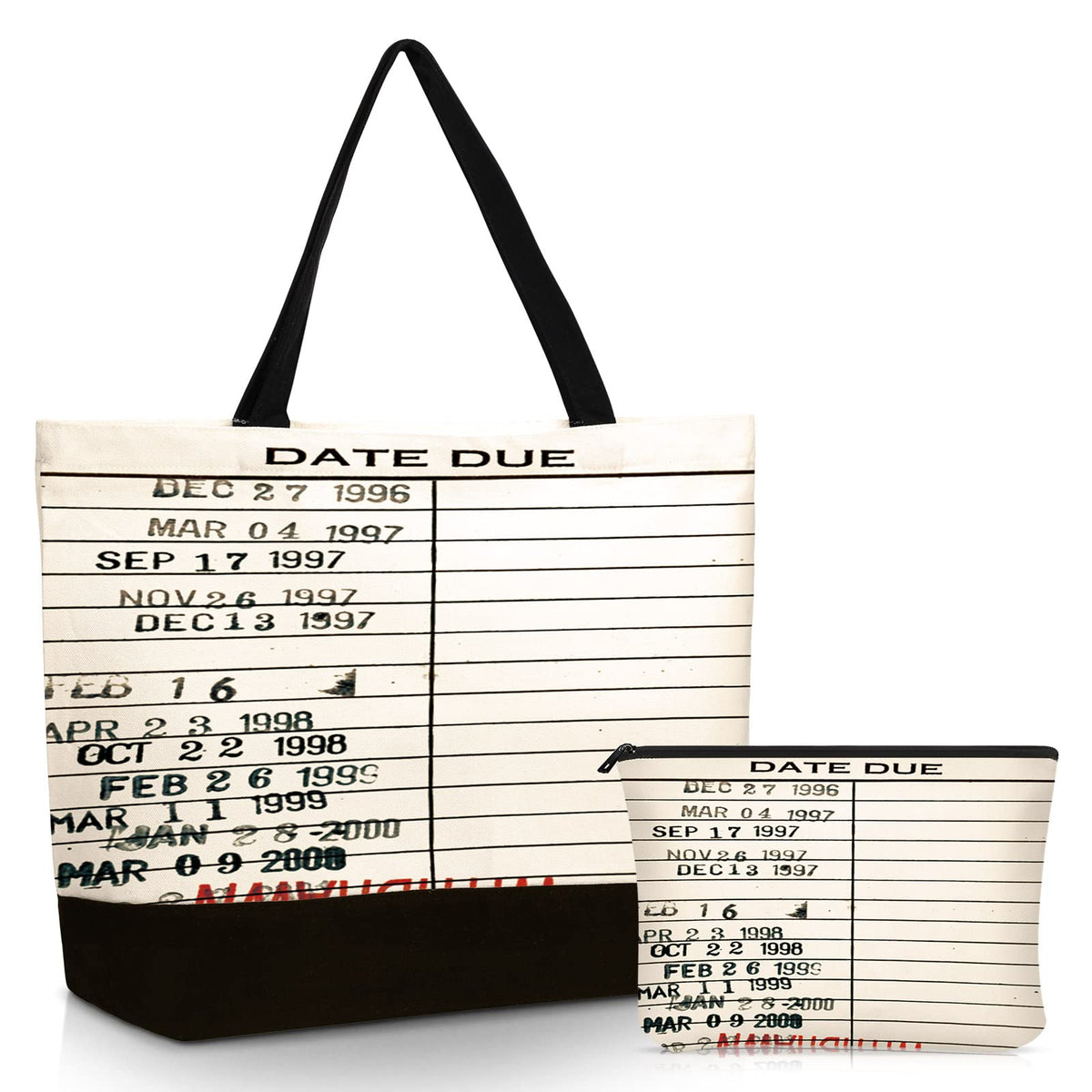 Sieral 2 Pcs Library Due Date Tote Bag For Library Lovers' Day Librarian Gifts Library Book Bag Book Tote Bag Canvas Toiletry Ba