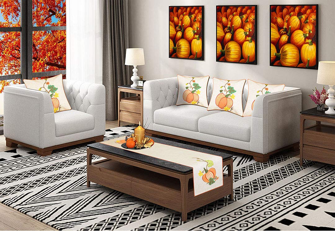 Grelucgo Halloween and Thanksgiving Holiday Table Runners, Fall Autumn Harvest Decorations, Embroidered Pumpkins, Rectangular 14