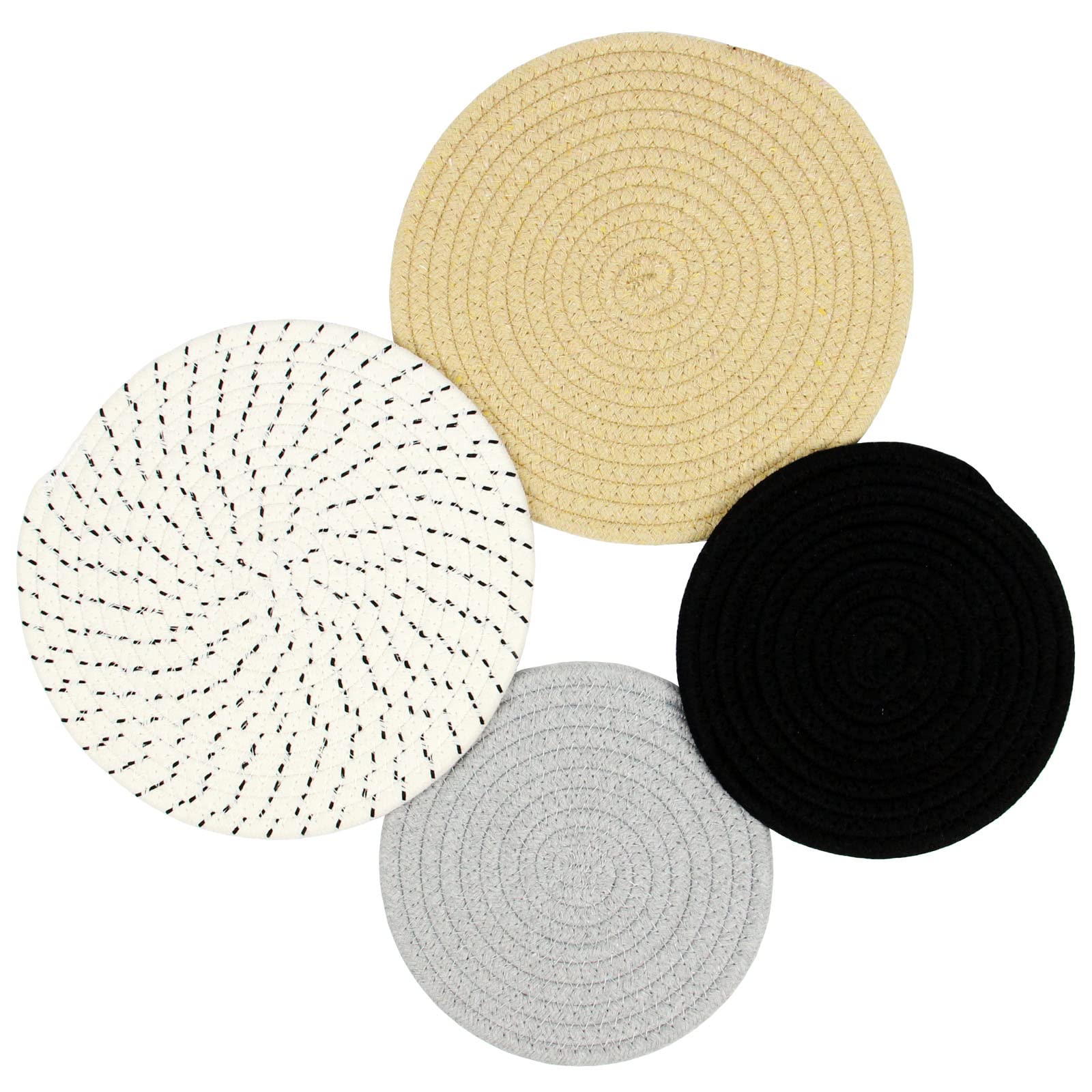 Casaphoria Potholders Set Trivets Set 4Pcs 2Sizes 7 & 9 Inches Diameter 100% Eco Pure Cotton Thread Weave Trivets Hot Pots Pans