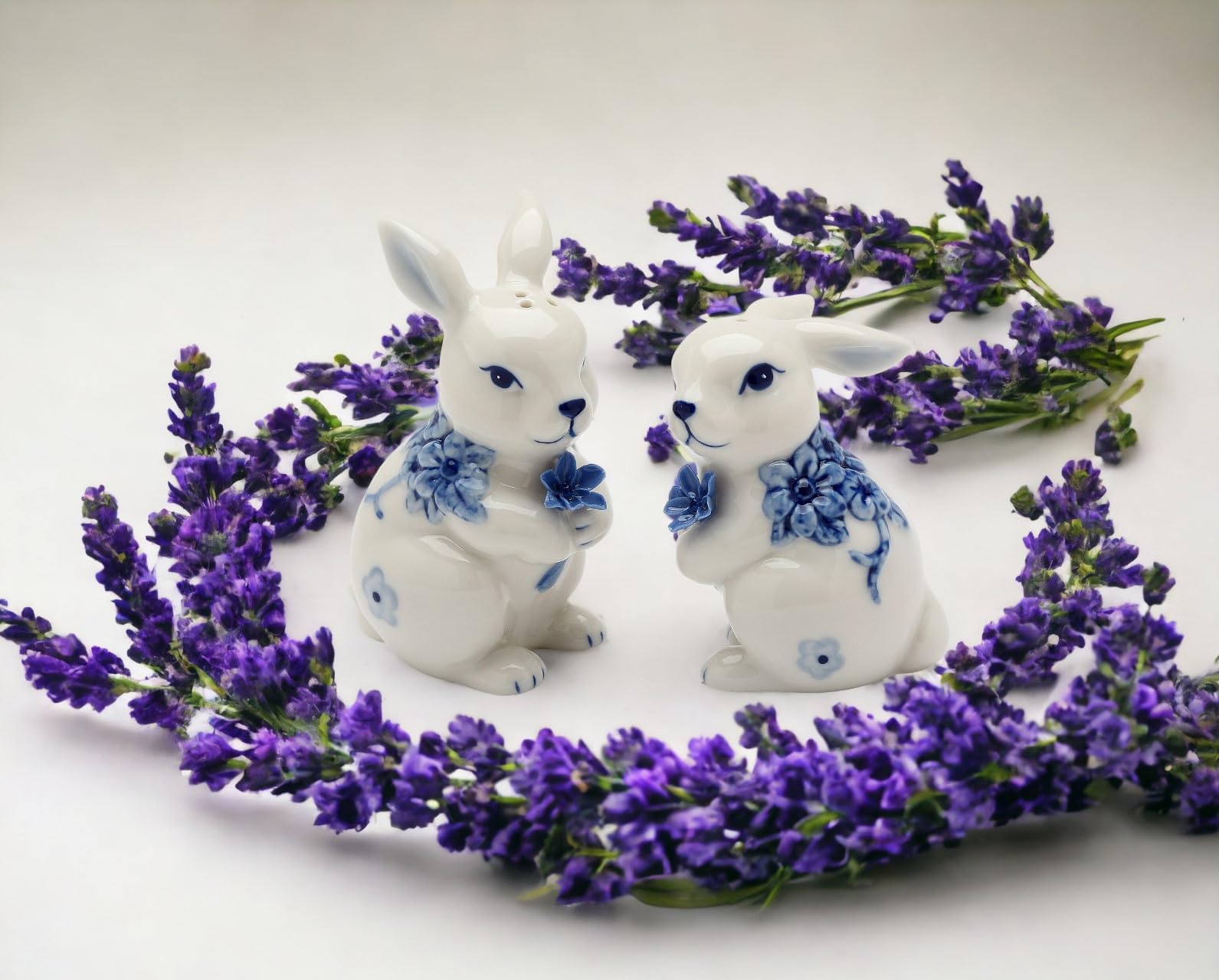 Cosmos Gifts 20907 Fine Ceramic Blue Color Design Bunnies Rabbit Salt And Pepper Shakers Set, 3-3/8'' H