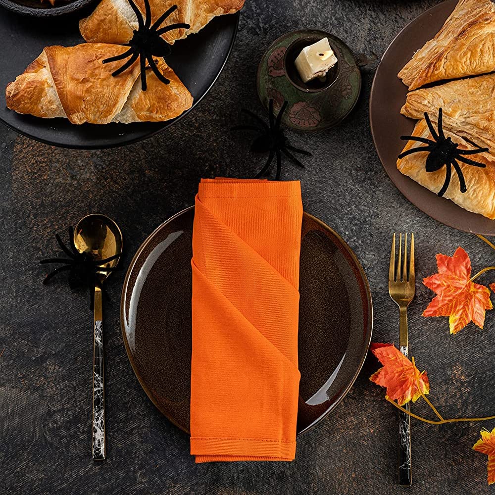 Candy Cottons Halloween Napkins  100% Cotton Cloth Napkins  Dinner Napkins  Reusable Napkins for Home Fine Dining  (Pack of 6 18''x18'')  Orange