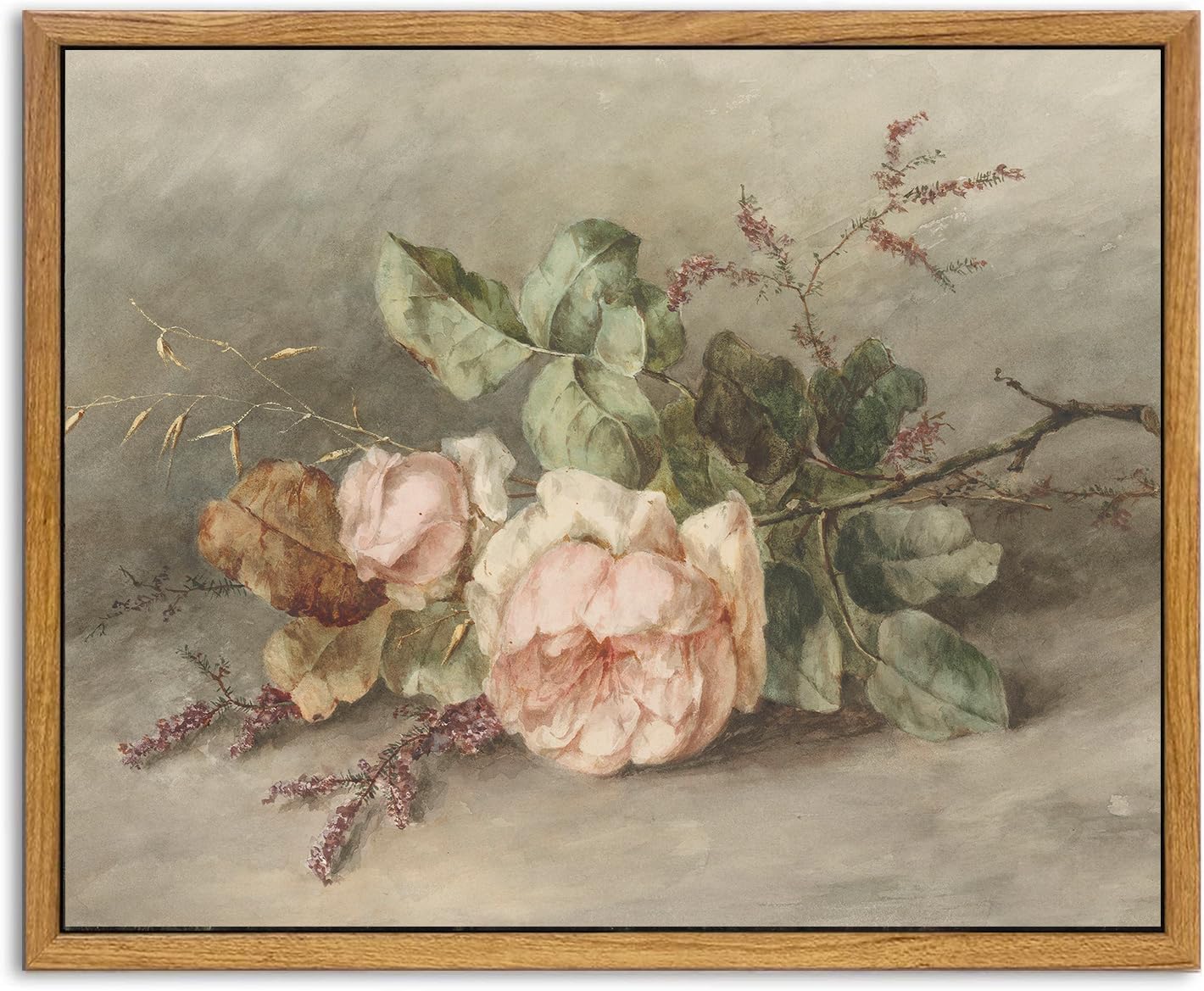 Kbkbart Vintage Wall Decor Prints, Retro Still Life Flower Canvas Wall Art, Framed Classical Pink Botanical Print, Vintage Art P