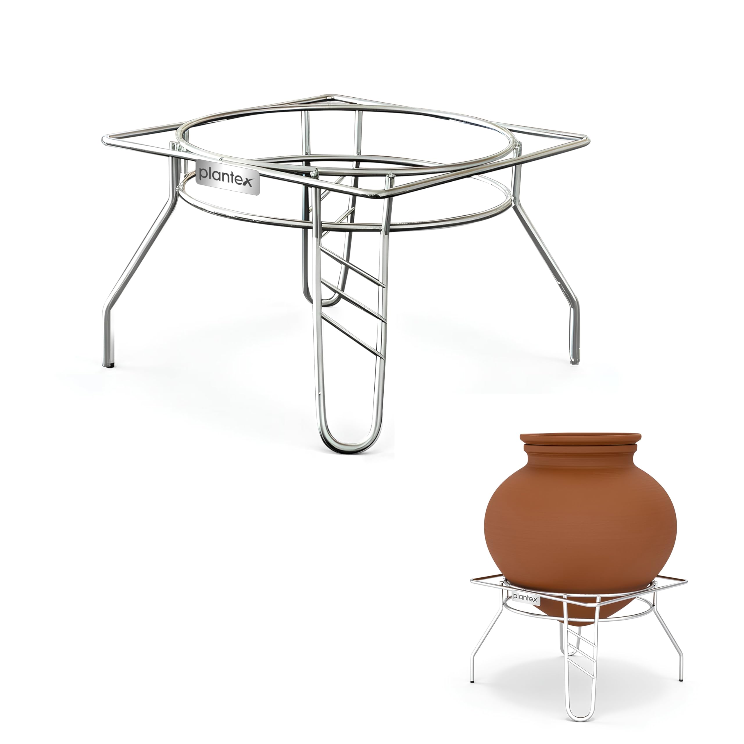 Plantex Stainless Steel 2Tier Matka Stand For Water Pot/Water Pot Stand For Kitchen/Square Matka Stand With Tray  (1185, Chrom
