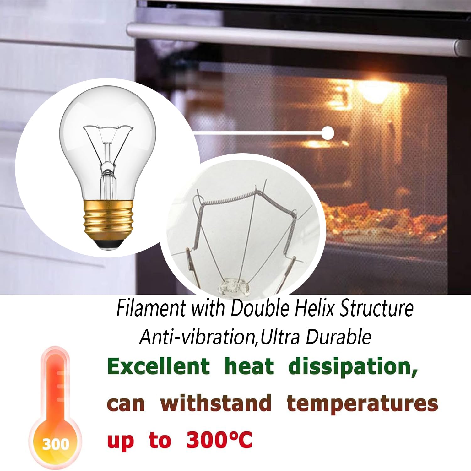 Appliance Oven Light Bulb, High Temp 300 C Resistant,(2 Pack) A15/E26/120V/40 Watt Appliance Replacement Bulb For Refrigerator O