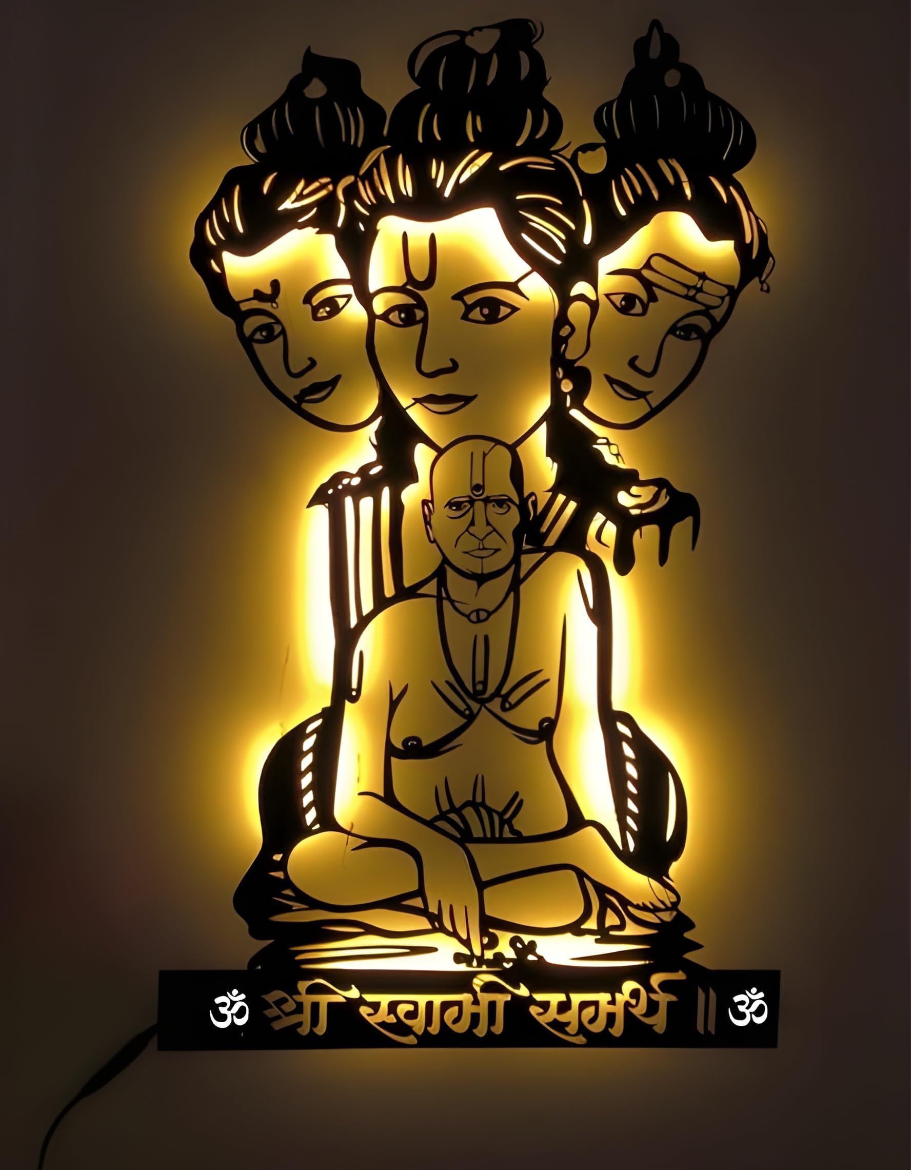 Nextstep1 Shri Swami Samarth Metal Wall Art With Light - Wall Hanging (15X25 Inch) | Black Matte Finish | Decorative Wall Art Fo