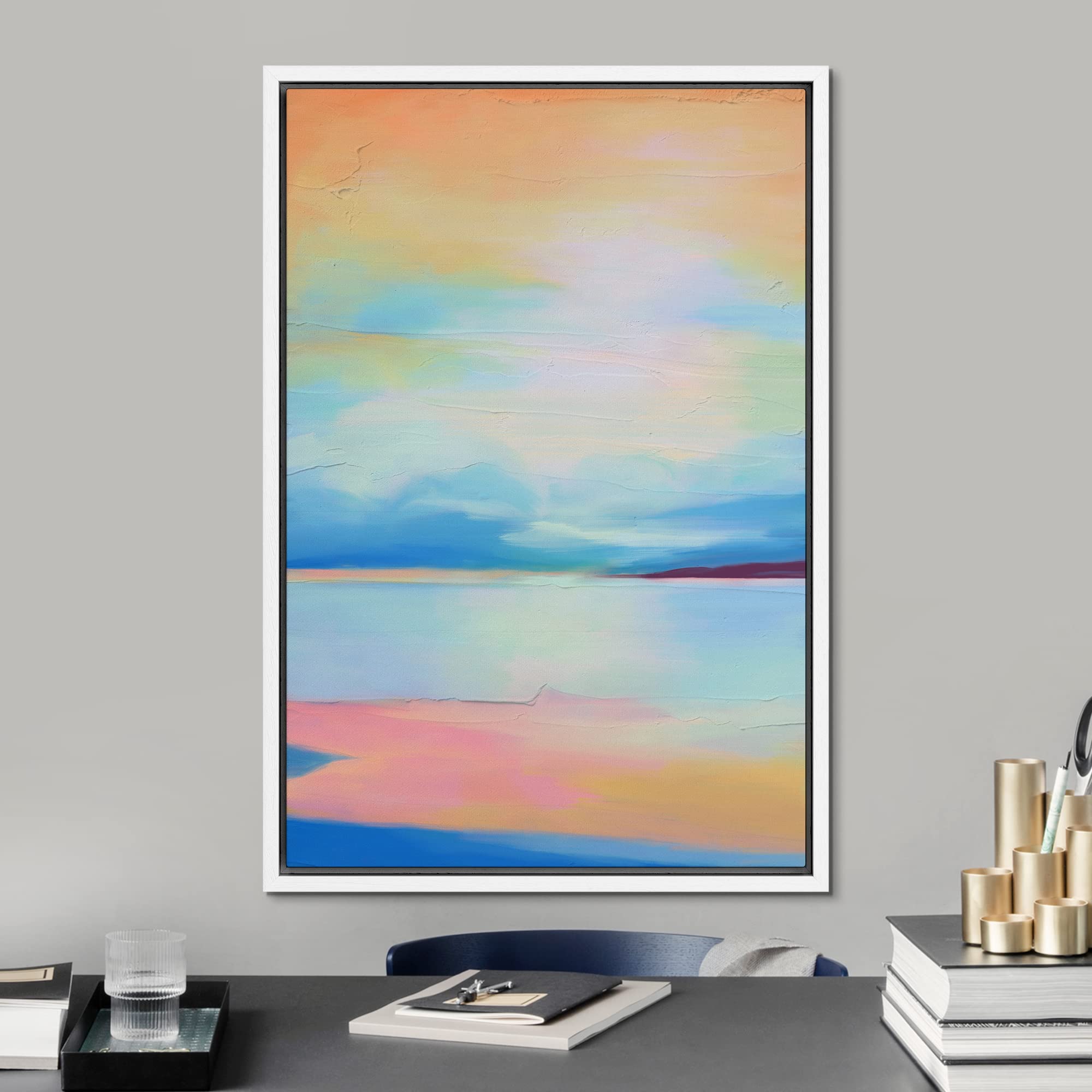 Signford Framed Canvas Print Wall Art Vibrant Pastel Rainbow Paint Strokes Graffiti & Street Art Abstract Illustrations Modern A