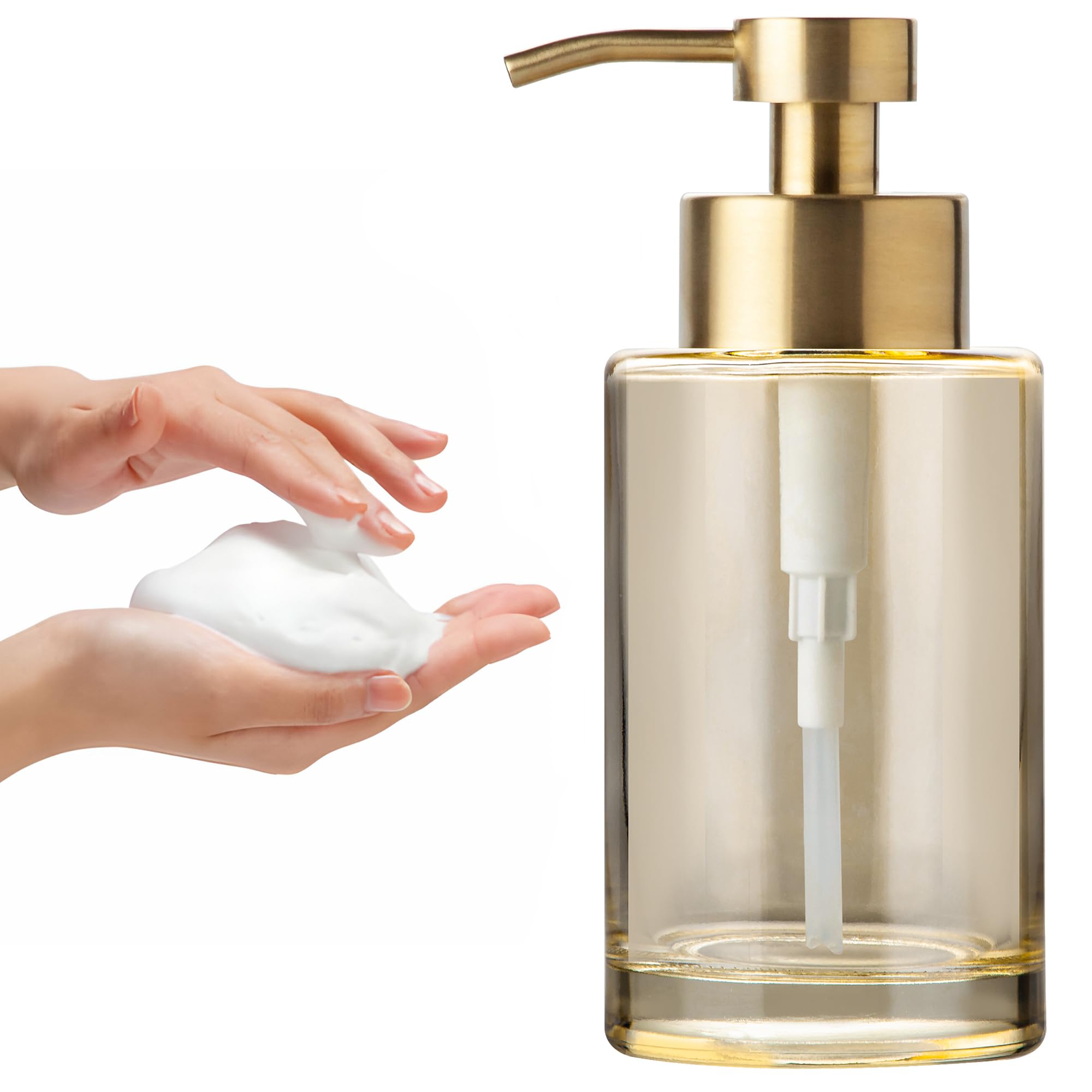 Enra Gold Foaming Soap Dispenser,12Oz Thick Glass Bathroom Soap Dispenser With Stainless Steel Pump,Dish Soap Dispenser,Soap Dis
