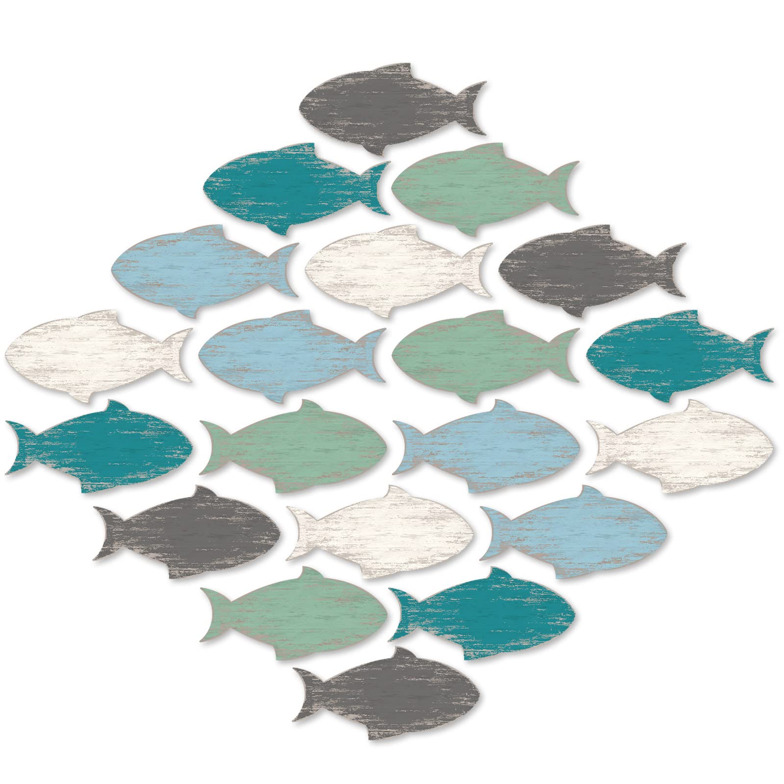 Weysat 20 Pcs Wooden School of Fish Beach Wall Decor Fish Wall Art Wood Fish Nautical Coastal Theme Fish Wall Decor Hanging Fish