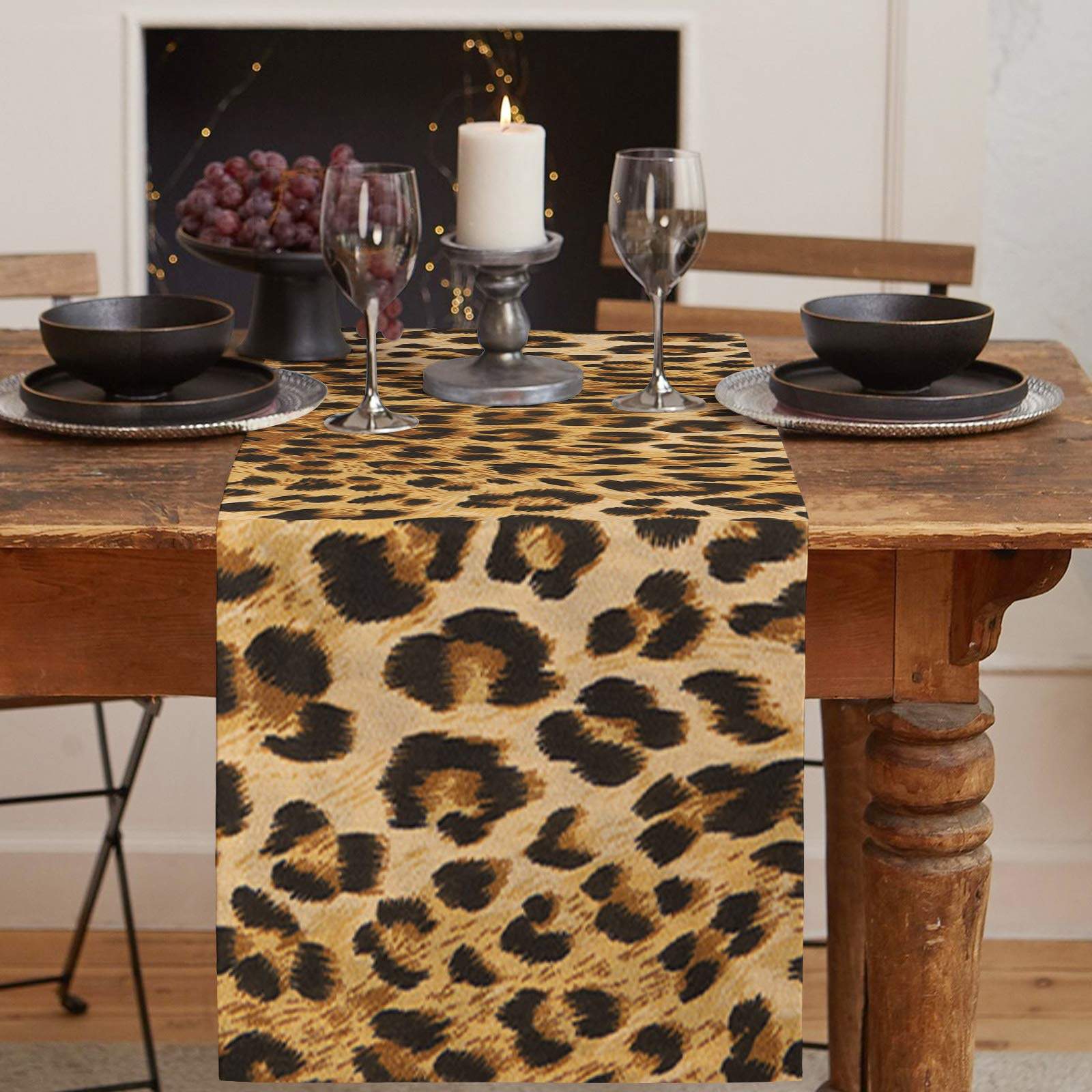 Artshowing Leopard Print Table Runner Party Supplies Fabric Decorations For Wedding Birthday Baby Shower 13X70Inch Nearly Natura