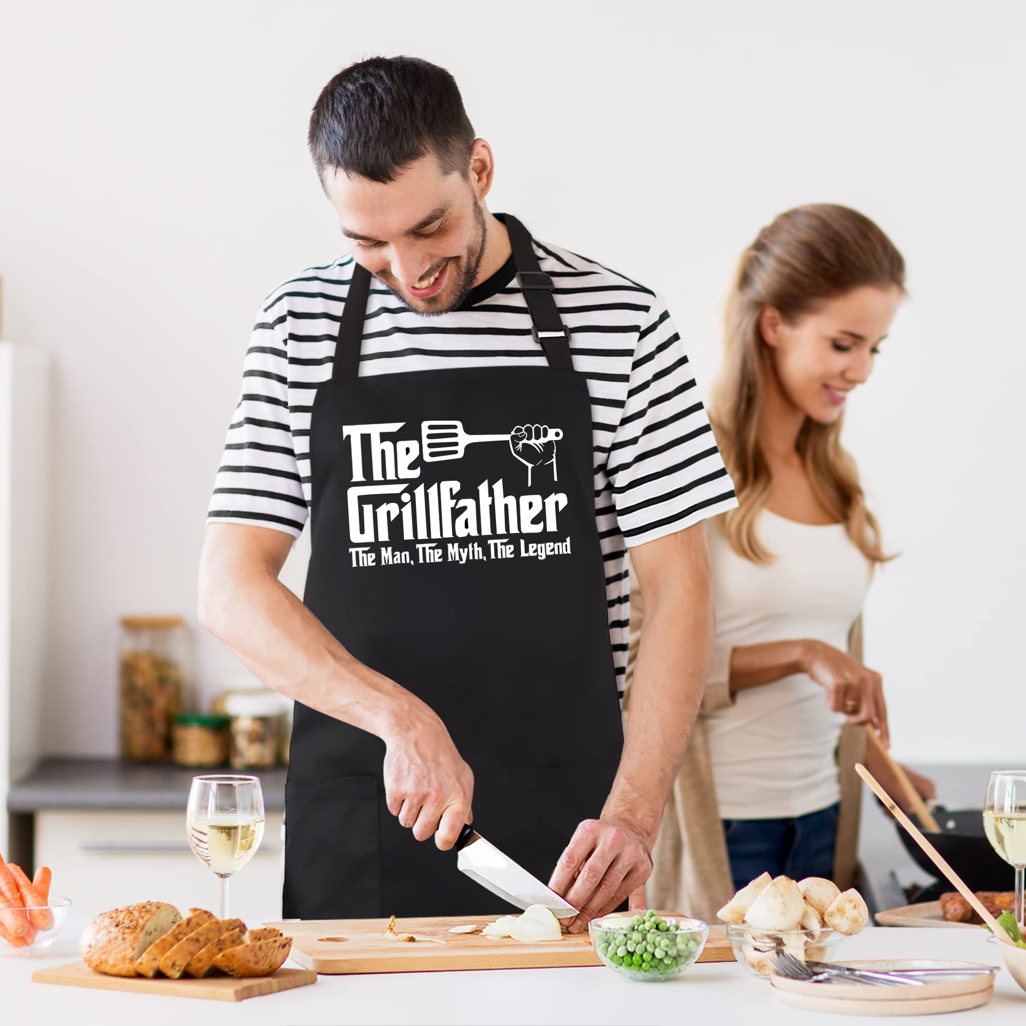Kaidouma Grill Apron Bbq Aprons For Men Dad - The Grillfather - Funny Chef Cooking Grilling Apron With 2 Pockets - Birthday Fath