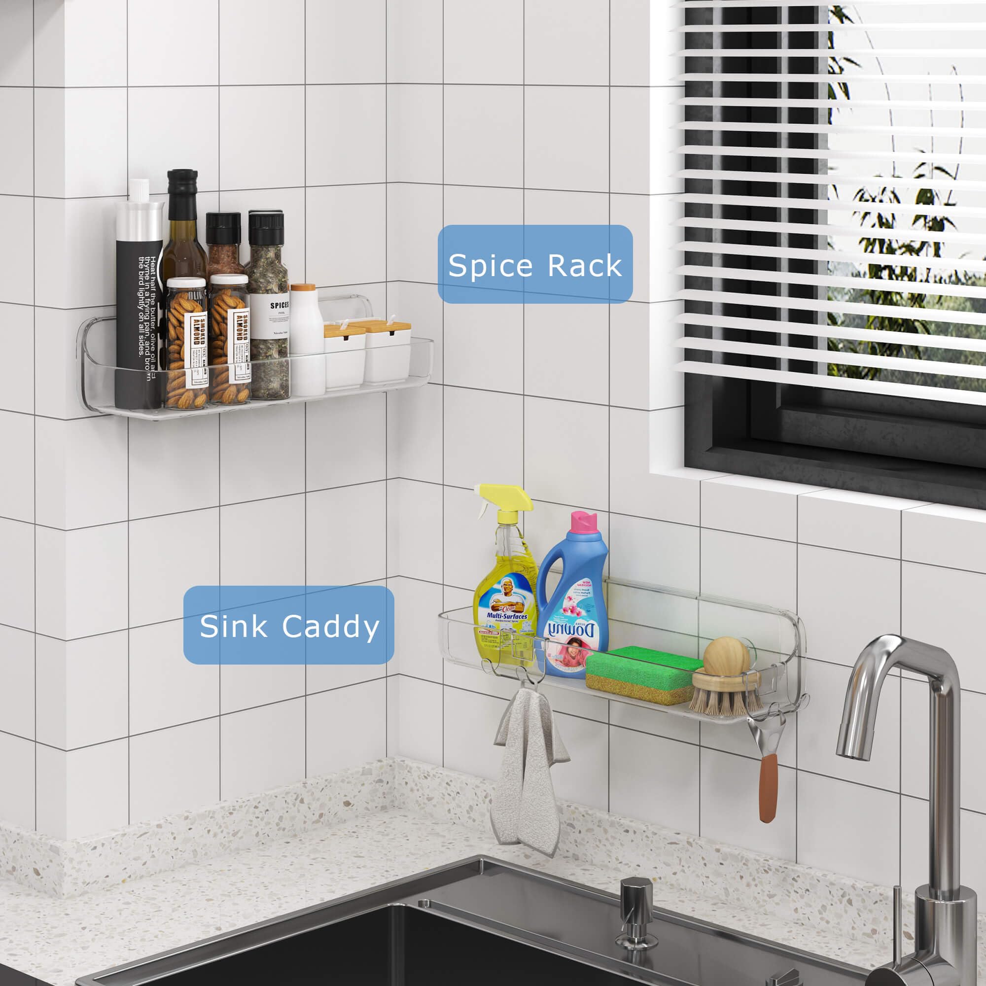 Tzamli Shower Caddy Bathroom Shelves, No Drilling Adhesive Shelf Plastic Clear Shower Organizer, Wall Mounted Shower Rack For Ba