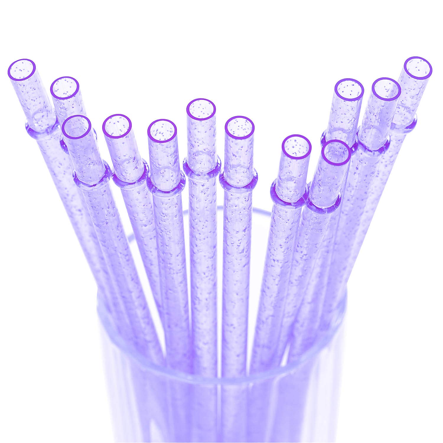Dakoufish Bpa-Free 12 Piece 11 Inch Reusable Clear Plastic Glitter Sparkle Drinking Straw Plus One Cleaning Brush (Lightpurple,1