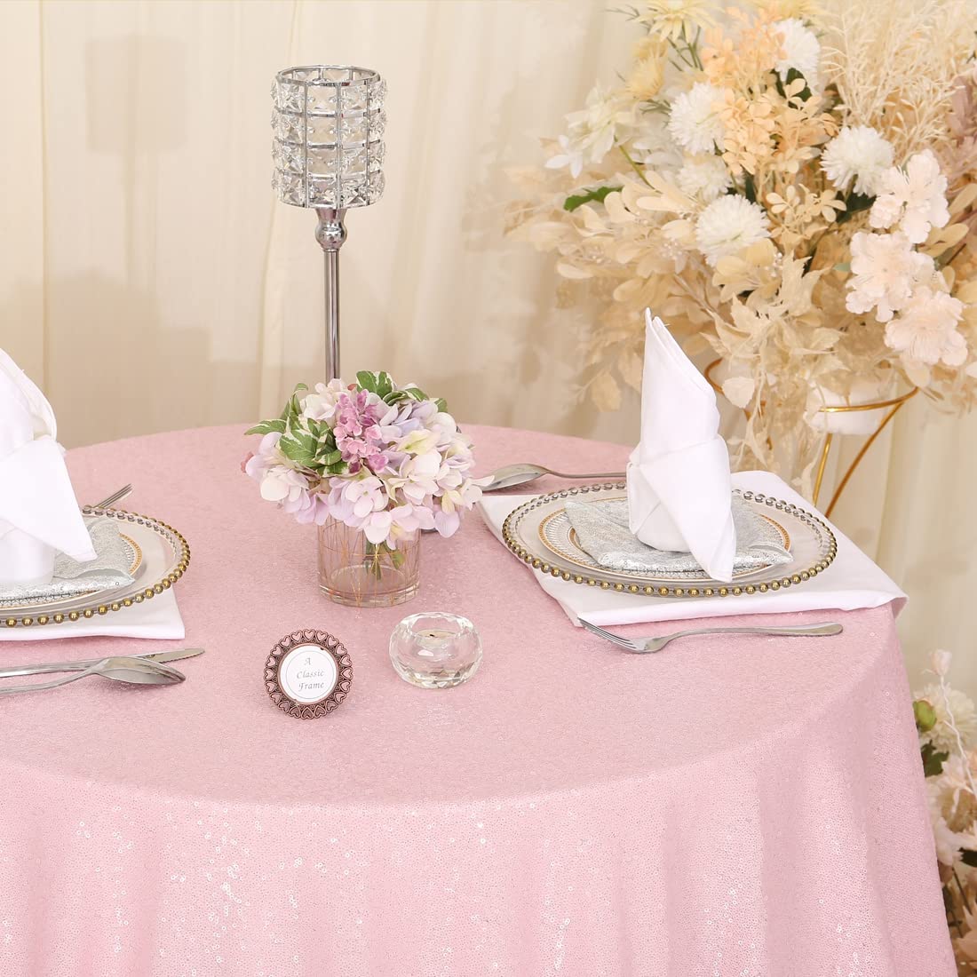 Partydelight Sequin Tablecloth, Christmas Tree Skirt, Round, 50'', Pink