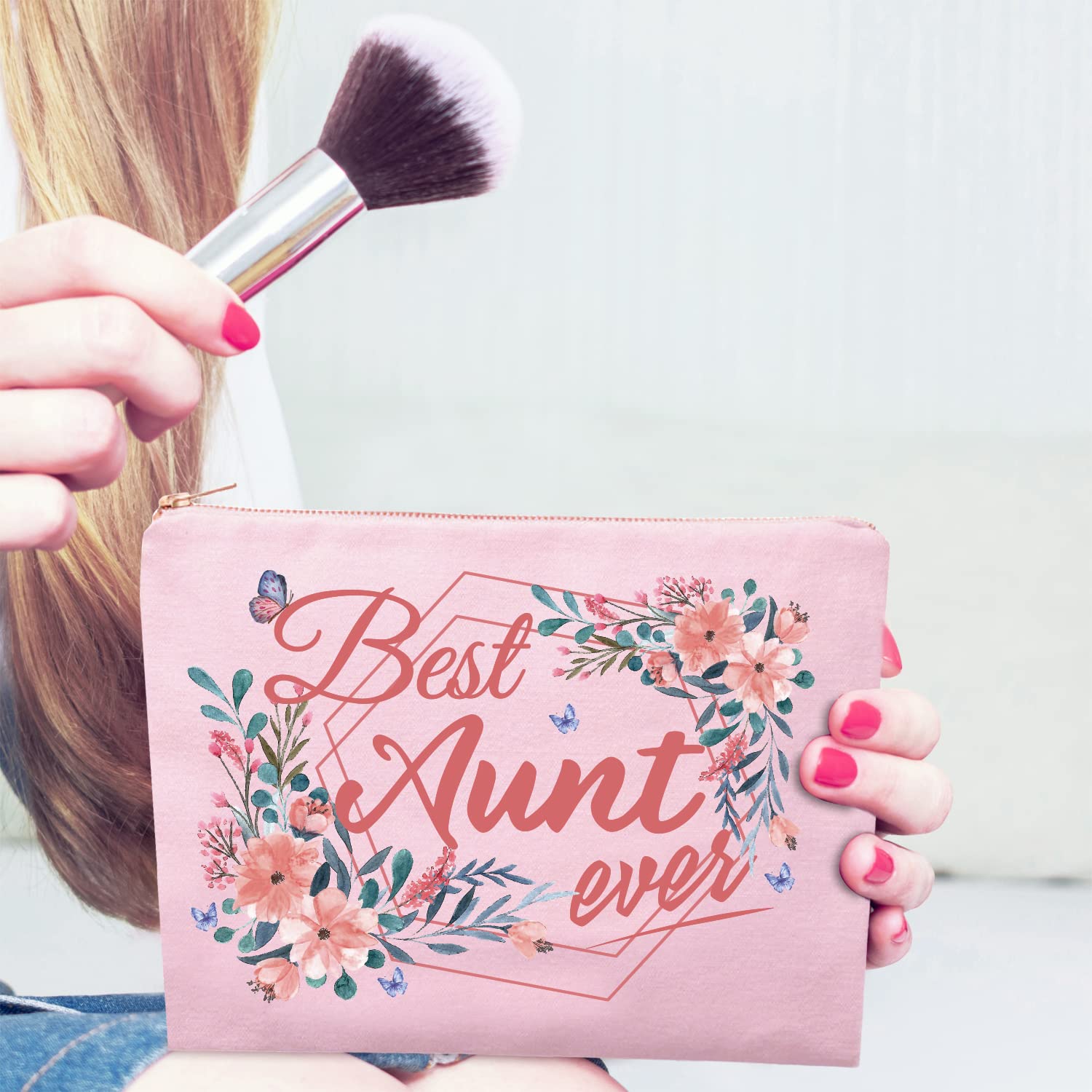 Hnoonz Best Aunt Ever Gifts,Best Aunt Makeup Bag,Aunt Cosmetic Bag,Aunt Compact Mirror,Birthday Gifts For Aunt,Aunt Gifts From N