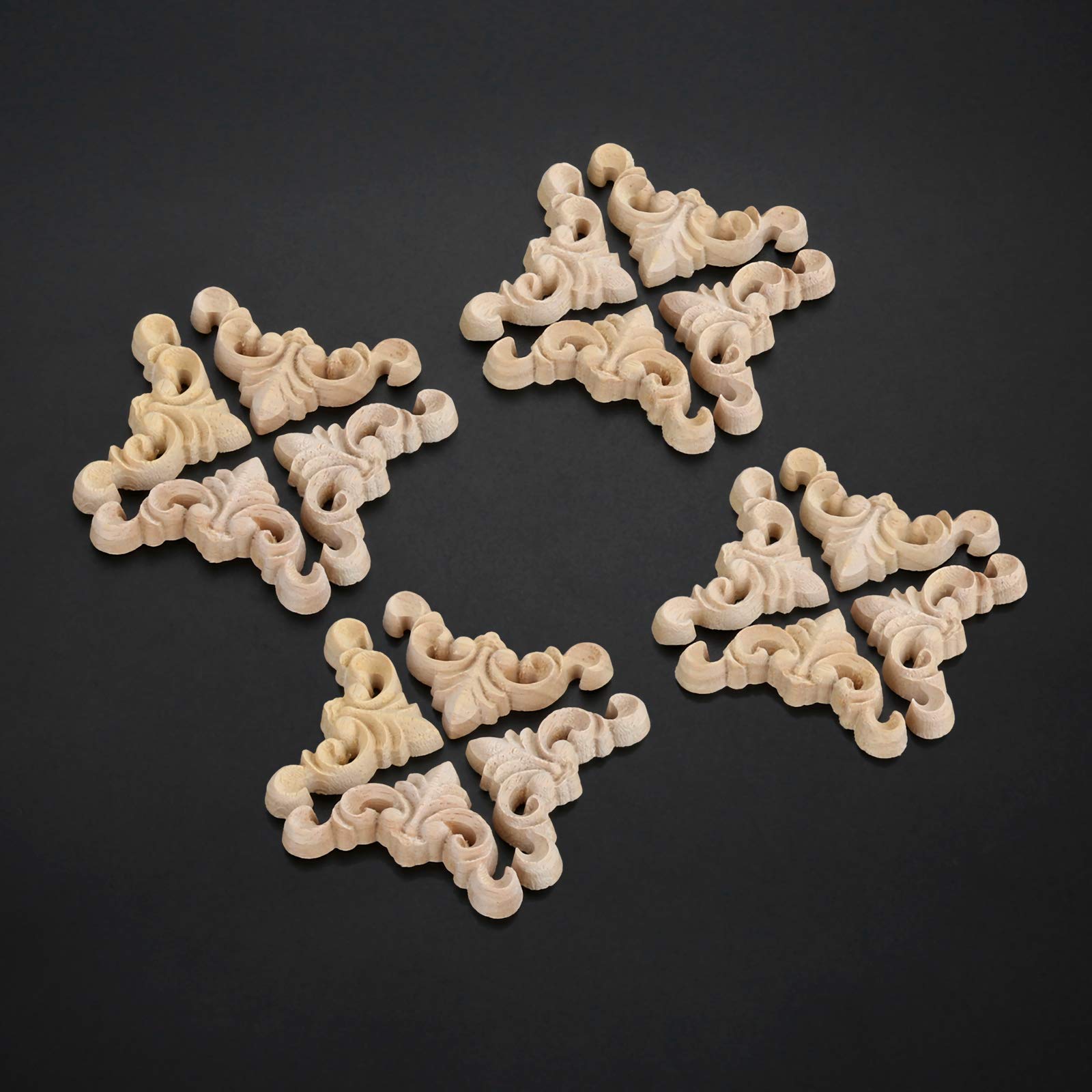 20Pcs Furniture Onlay Applique Frame for Home  4x4cm/1.57''x1.57''  Unpainted Woodcarving Corner Decal Cabinet Door Wall Ceiling Dresser